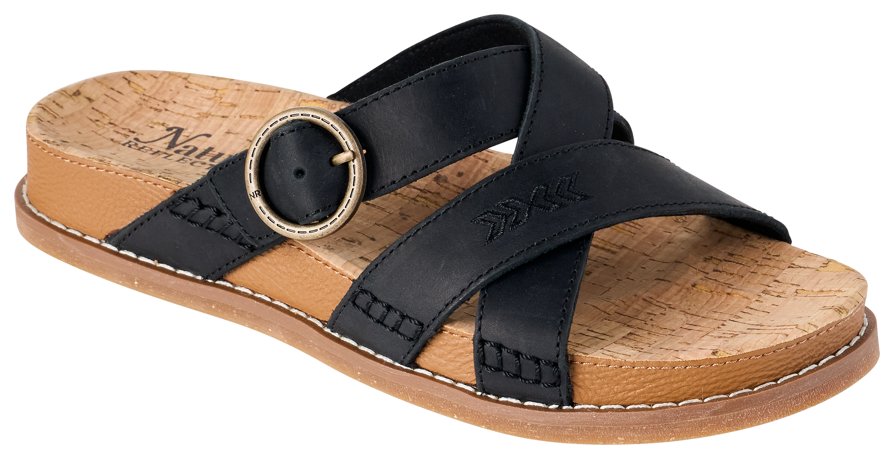 Image of Natural Reflections Willow Cork Cross Sandals for Women - Black - 11M
