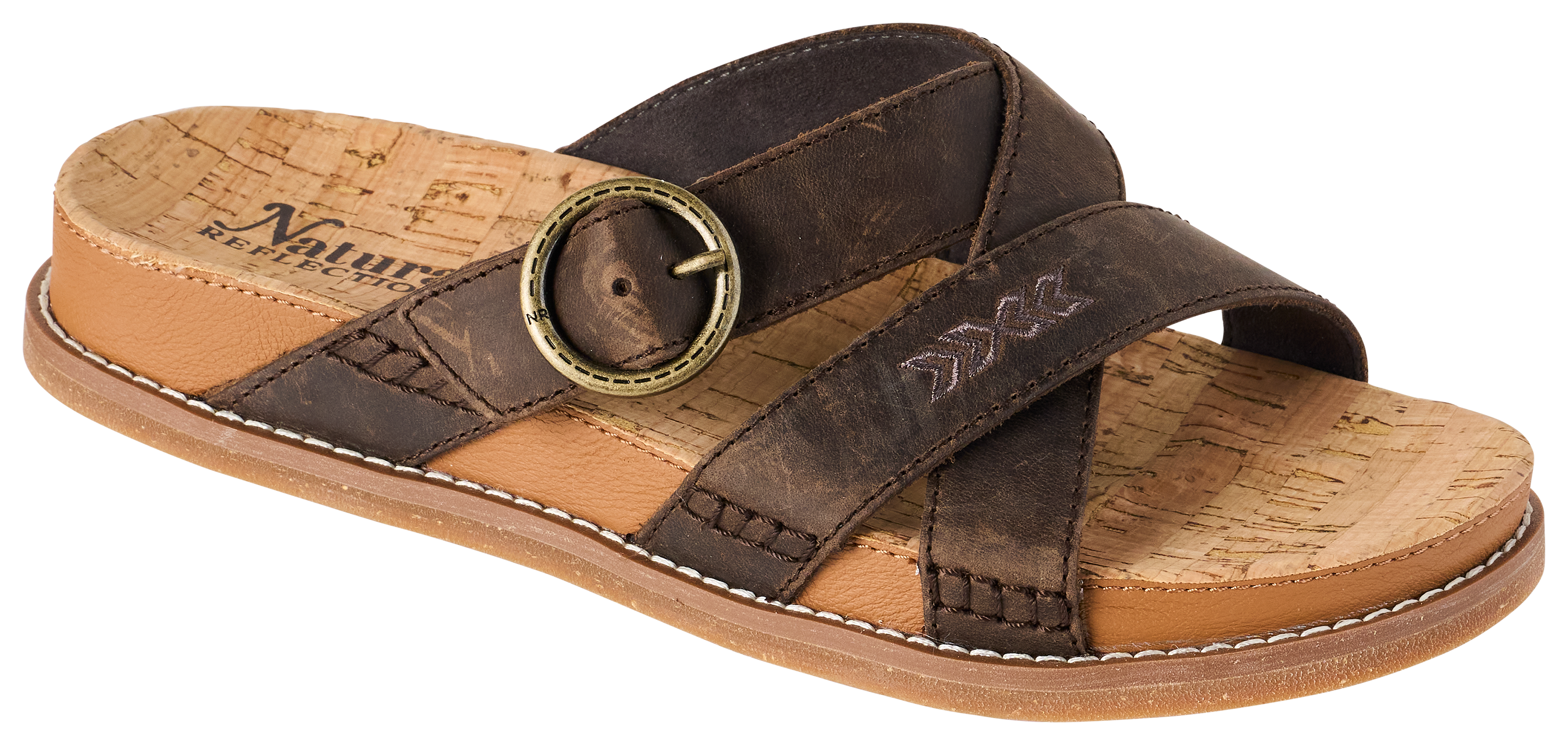 Image of Natural Reflections Willow Cork Cross Sandals for Women - Dark Earth