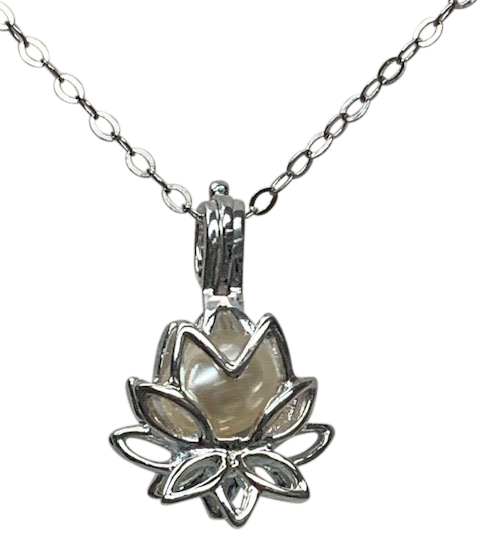 Image of Wish Pearl Water Lily Sterling Silver Necklace Gift Set