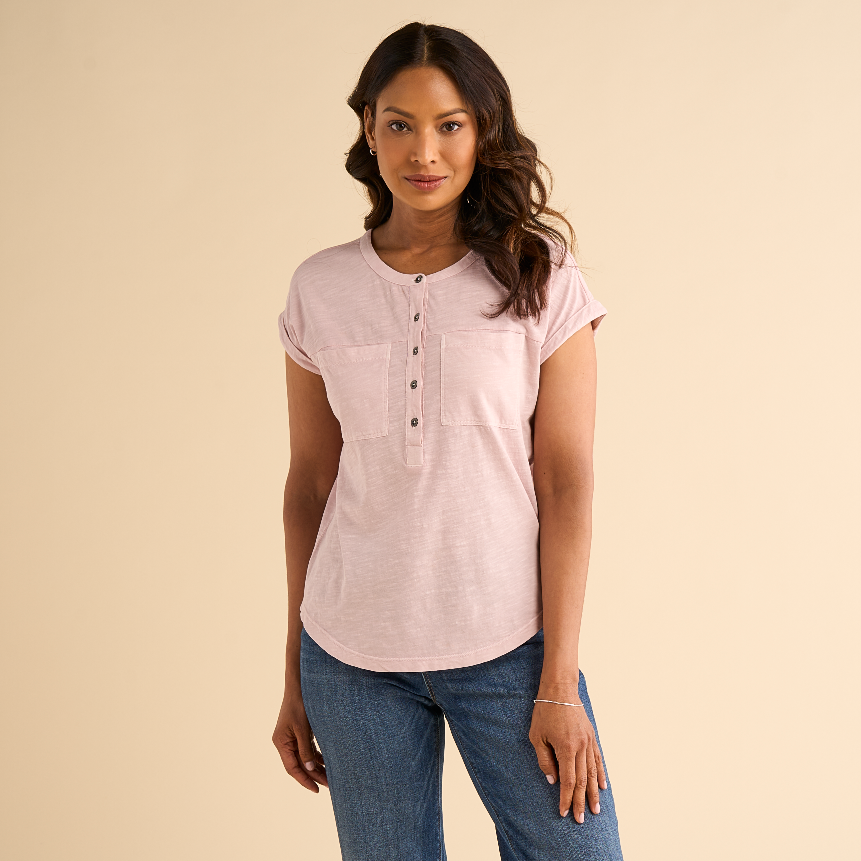 Image of Natural Reflections Breezewood Short-Sleeve Henley - Potpourri