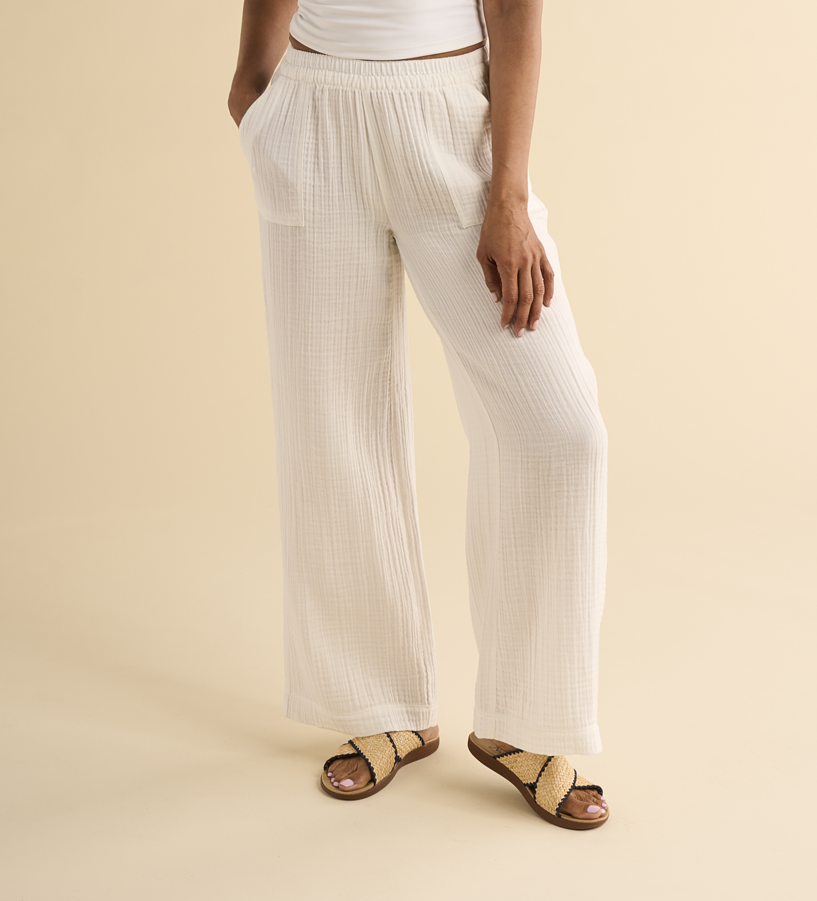 Image of Natural Reflections Double-Cloth Pants - Cloud Dancer