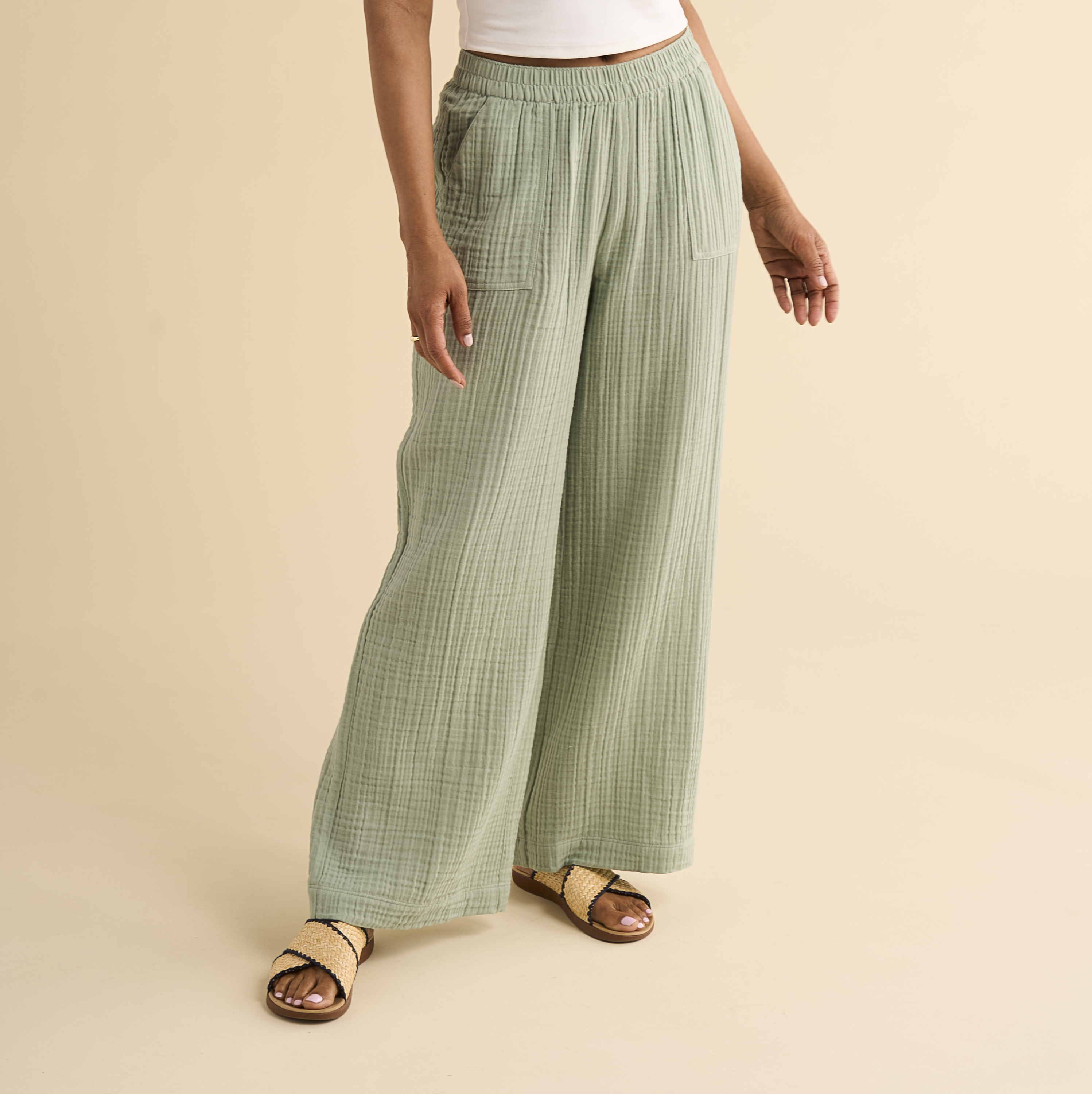 Image of Natural Reflections Double-Cloth Pants - Iceberg Green