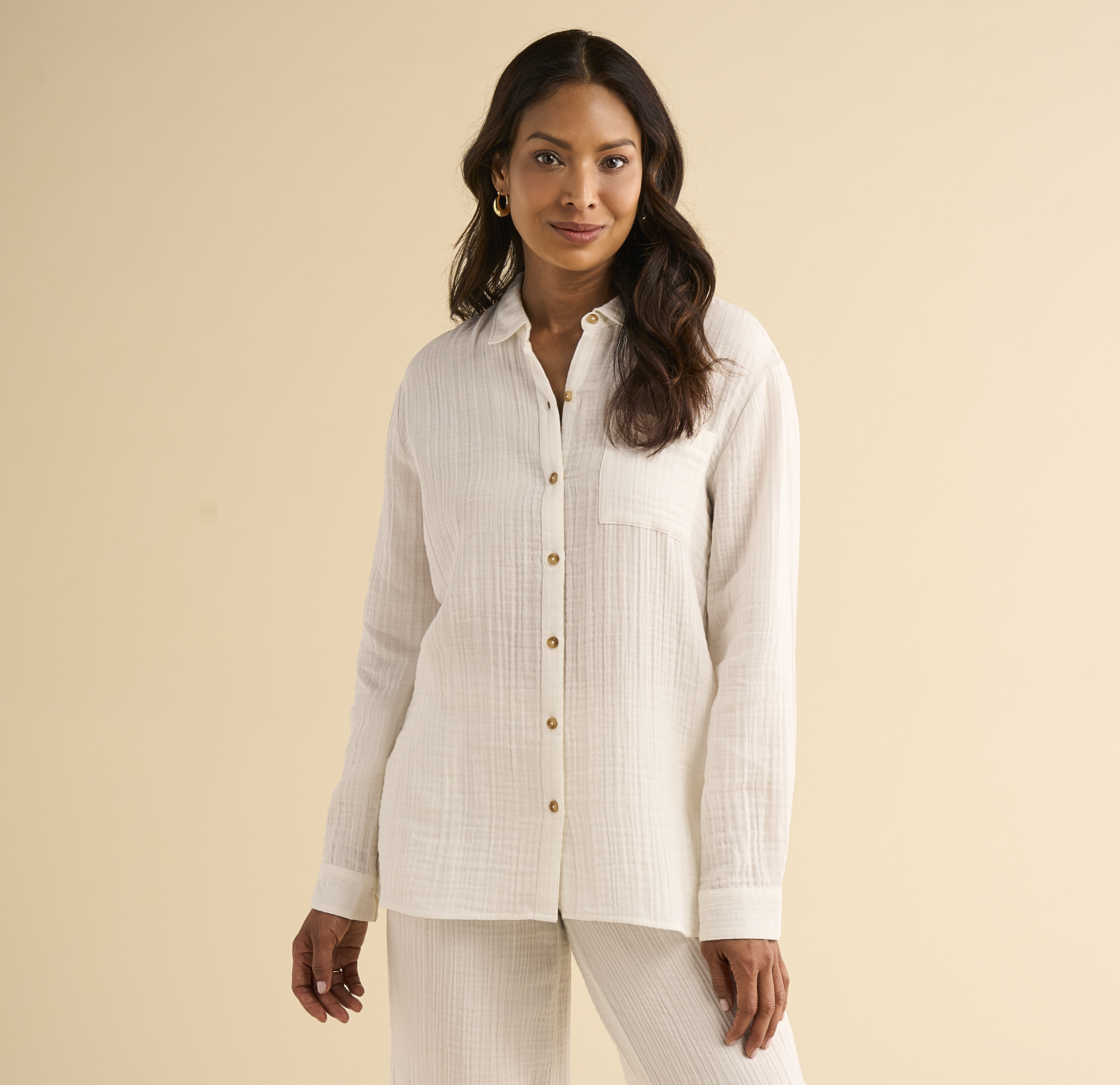 Image of Natural Reflections Double Cloth Long-Sleeve Button-Down Shirt - Cloud Dancer