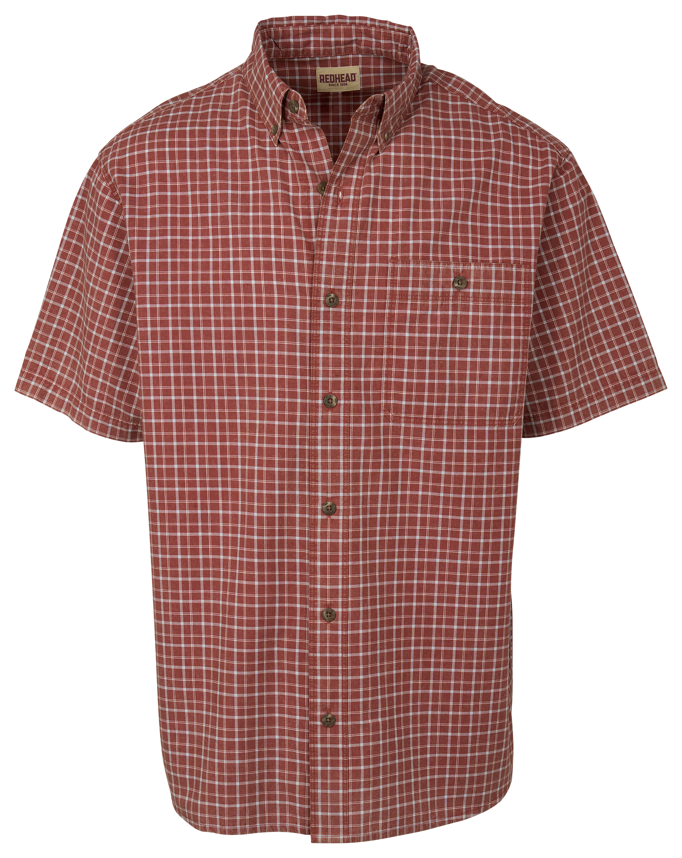 Image of RedHead Laclede Acid-Wash Plaid Short-Sleeve Button-Down Shirt - Henna Plaid