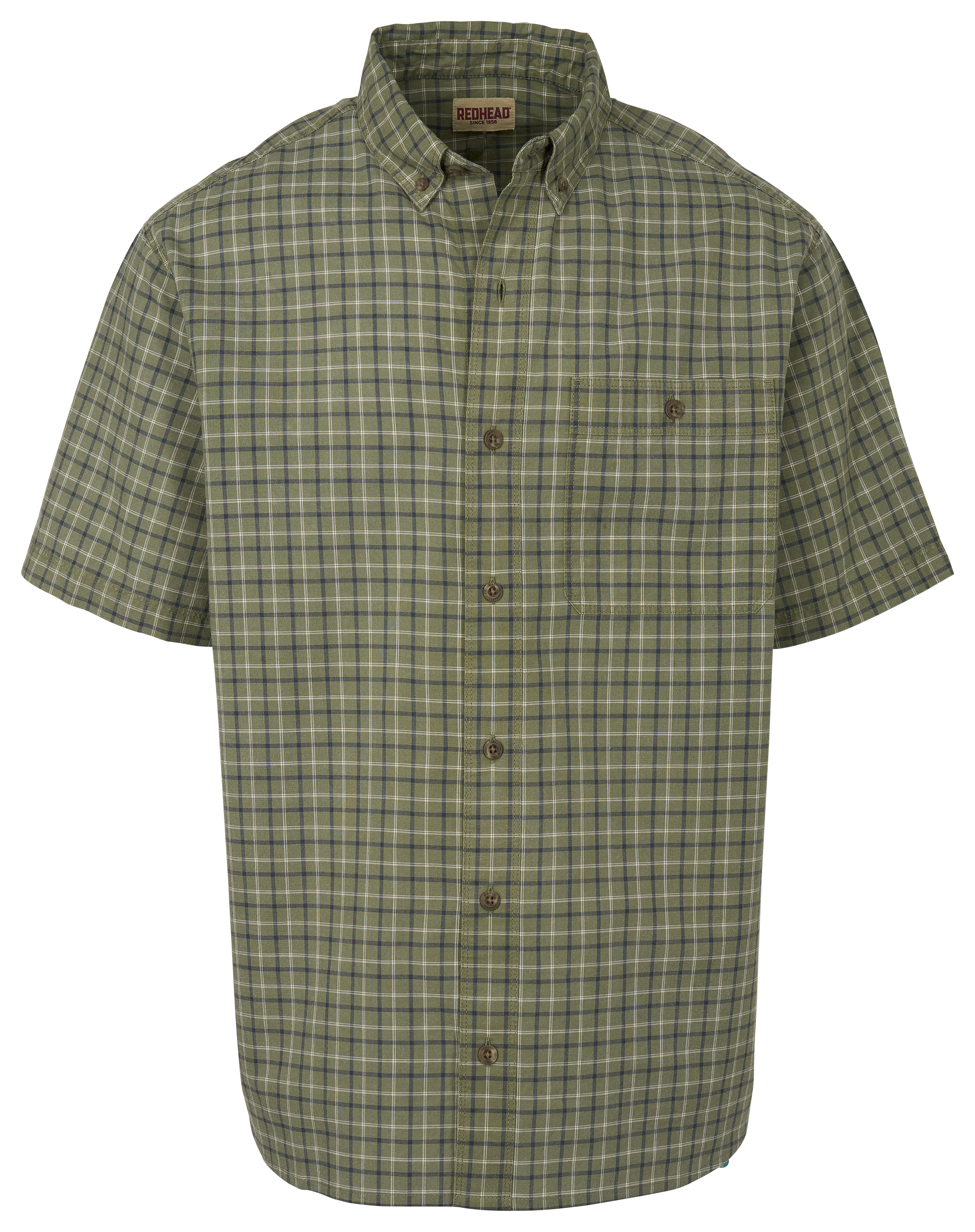 Image of RedHead Laclede Acid-Wash Plaid Short-Sleeve Button-Down Shirt - Olive Plaid