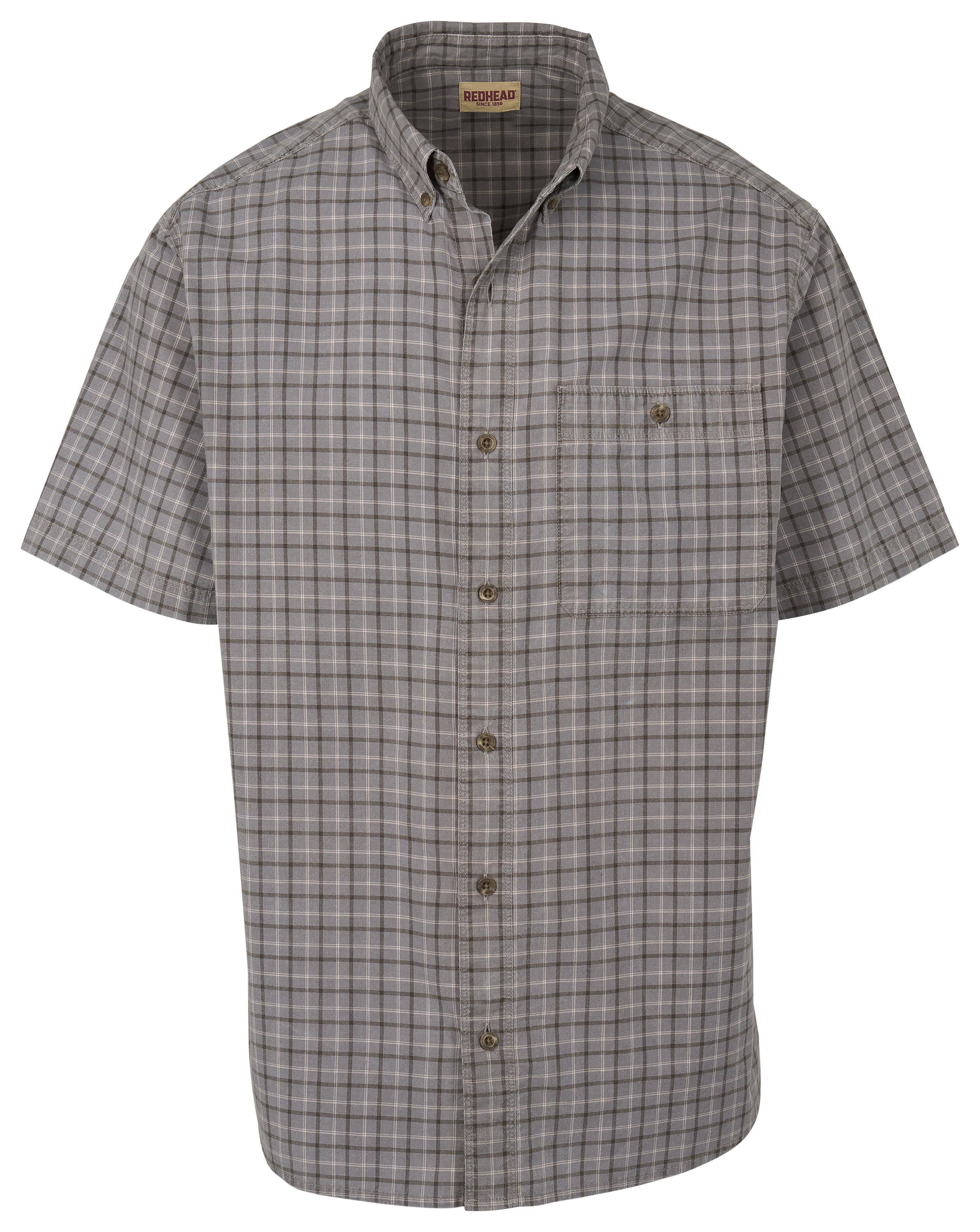 Image of RedHead Laclede Acid-Wash Plaid Short-Sleeve Button-Down Shirt - Titanium Plaid