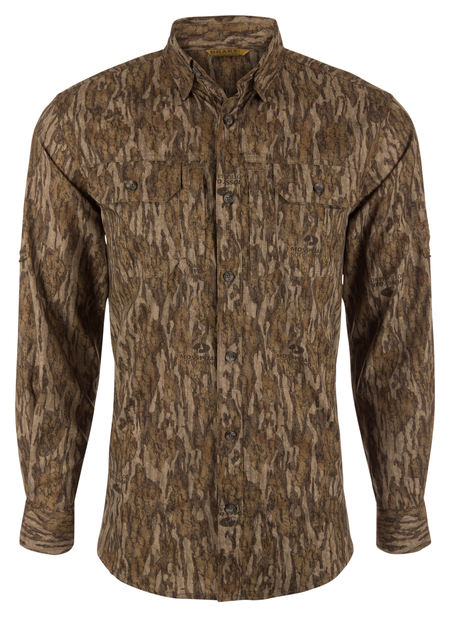 Image of Drake Waterfowl EST Wingshooter Trey Long-Sleeve Button-Down Shirt - Mossy Oak Bottomland - M