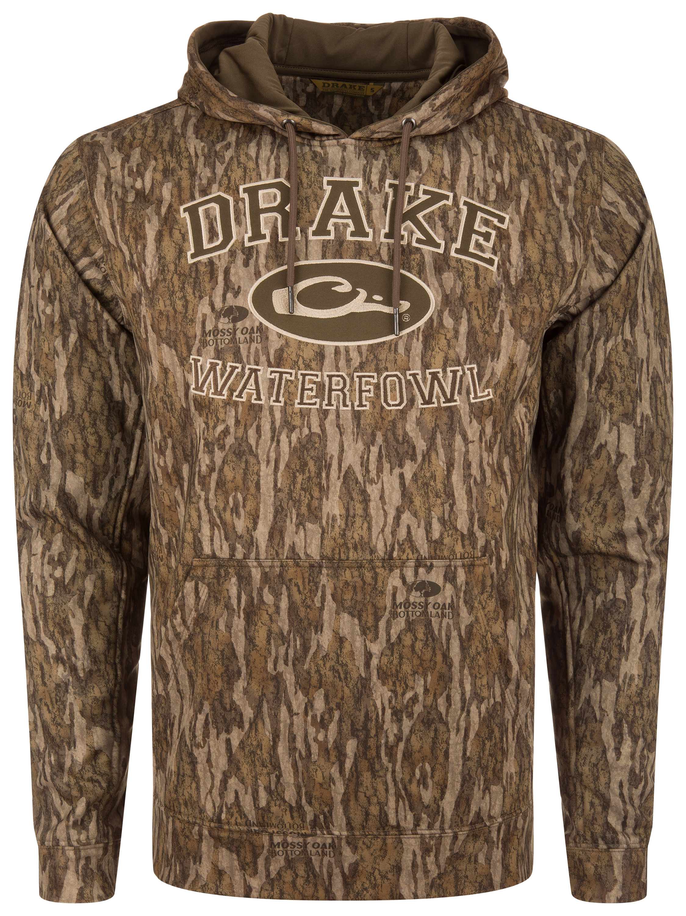 Image of Drake Waterfowl MST Performance Logo Fleece-Lined Camo Hoodie - Mossy Oak Bottomland - L