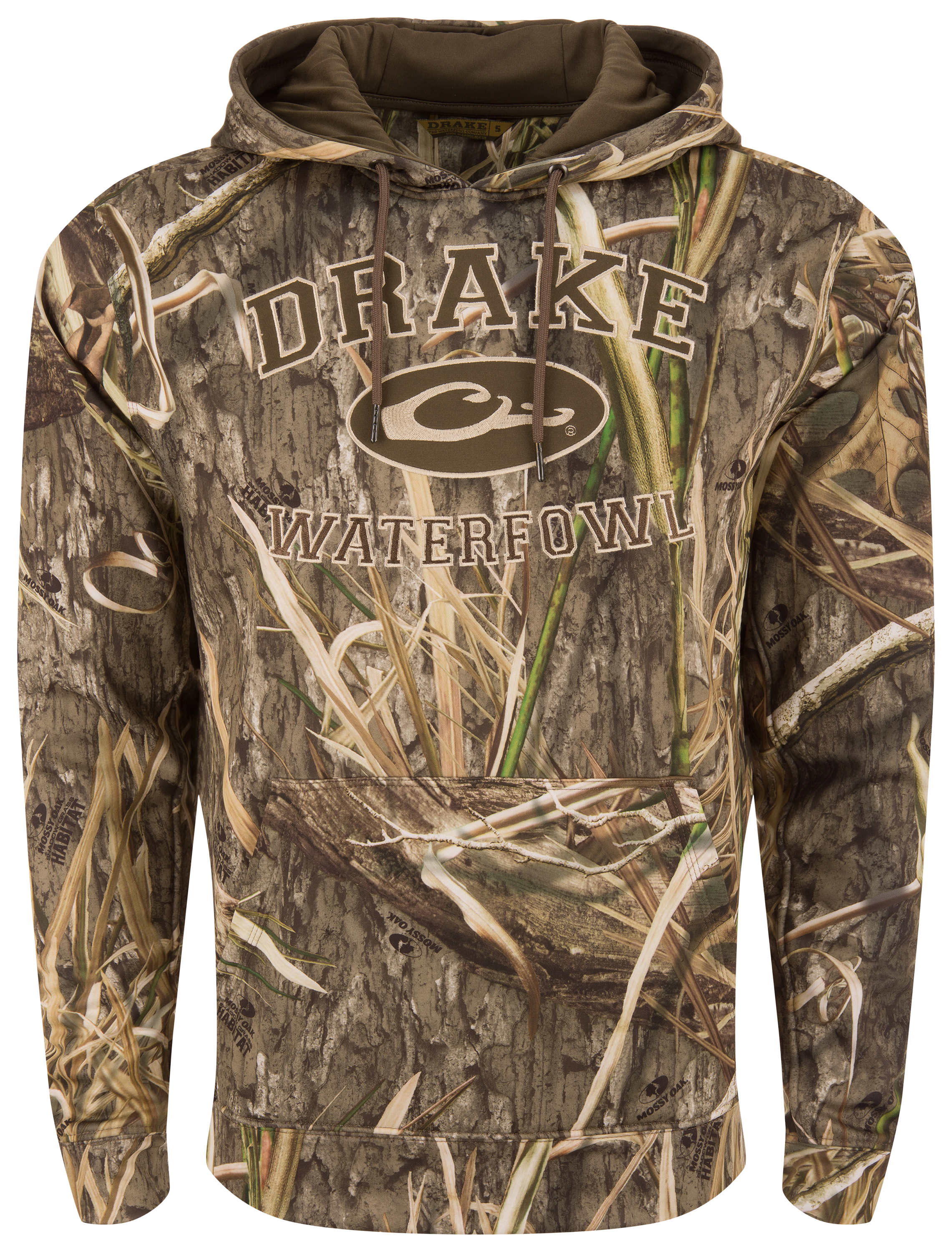 Image of Drake Waterfowl MST Performance Logo Fleece-Lined Camo Hoodie - Mossy Oak Shadow Grass Habitat - 2XL