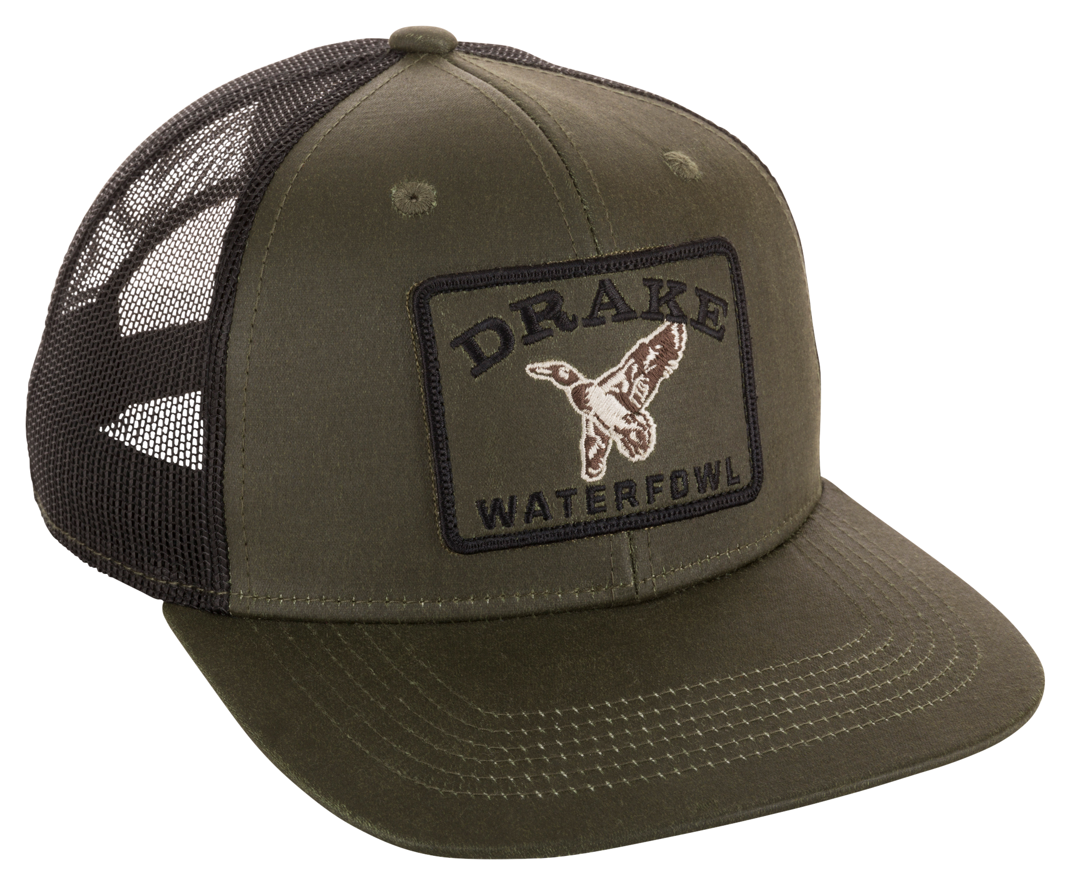 Image of Drake Waterfowl Duck Patch Mesh-Back Snapback Cap - Olive/Black