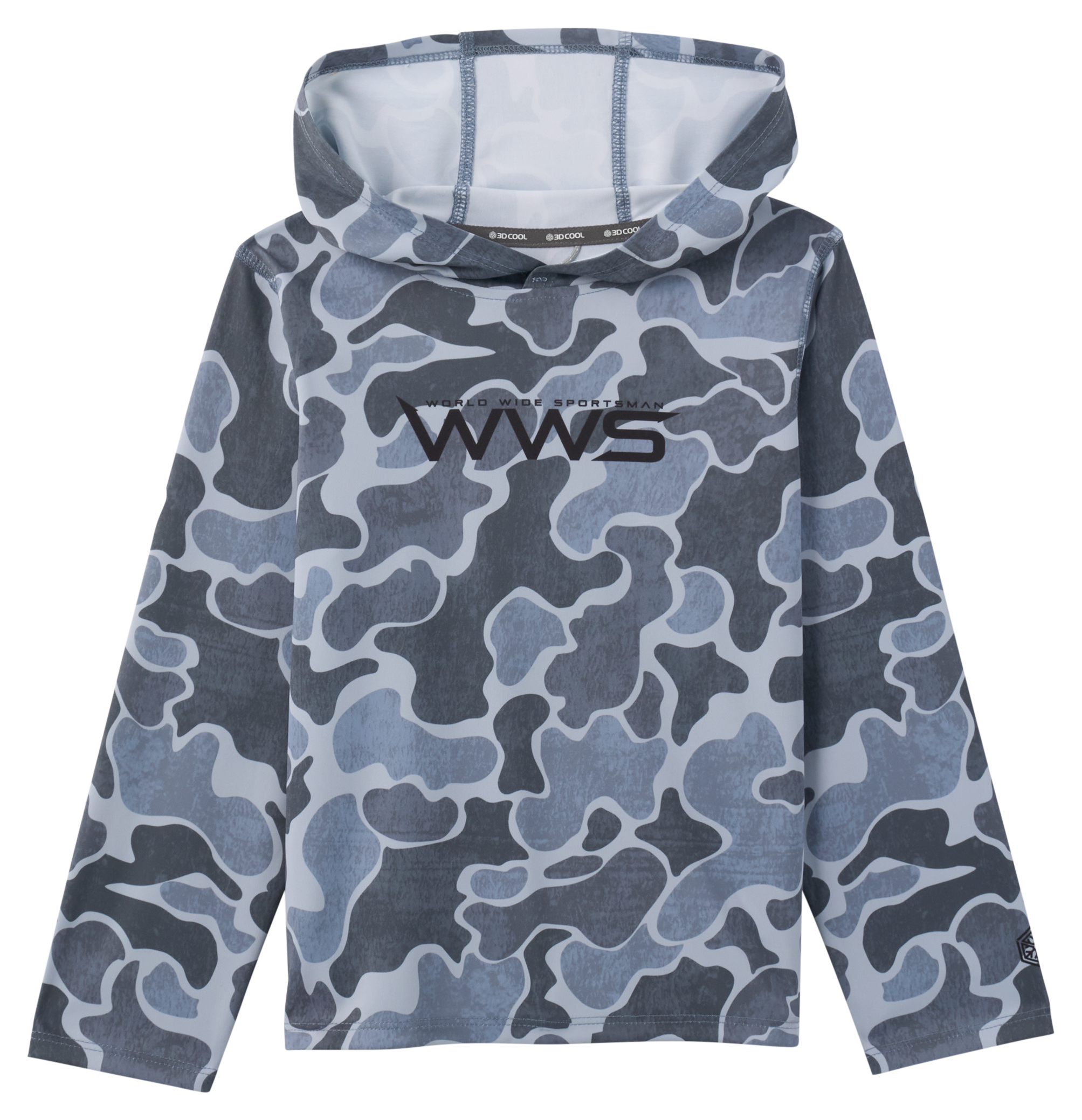Image of World Wide Sportsman Logo 3D Cool Surfcaster Hoodie for Toddlers - Gray Vintage Camo