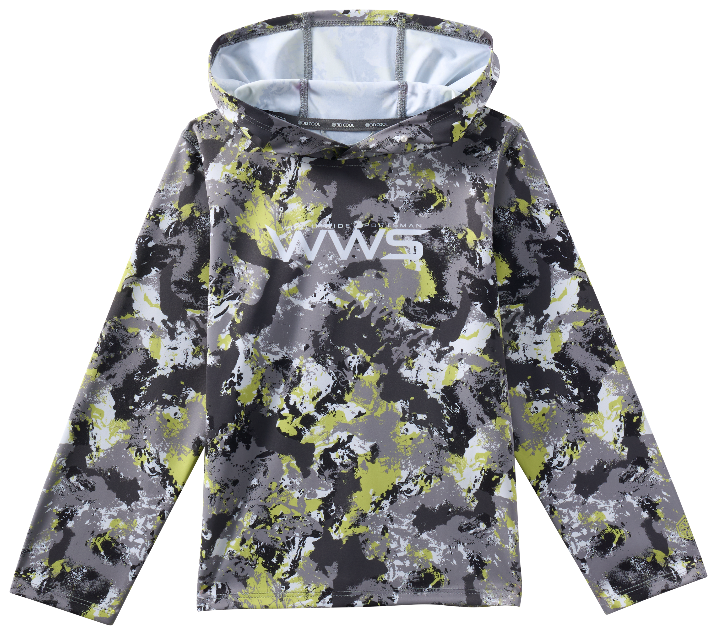 Image of World Wide Sportsman Logo 3D Cool Surfcaster Hoodie for Toddlers - Wild Lime Water Camo
