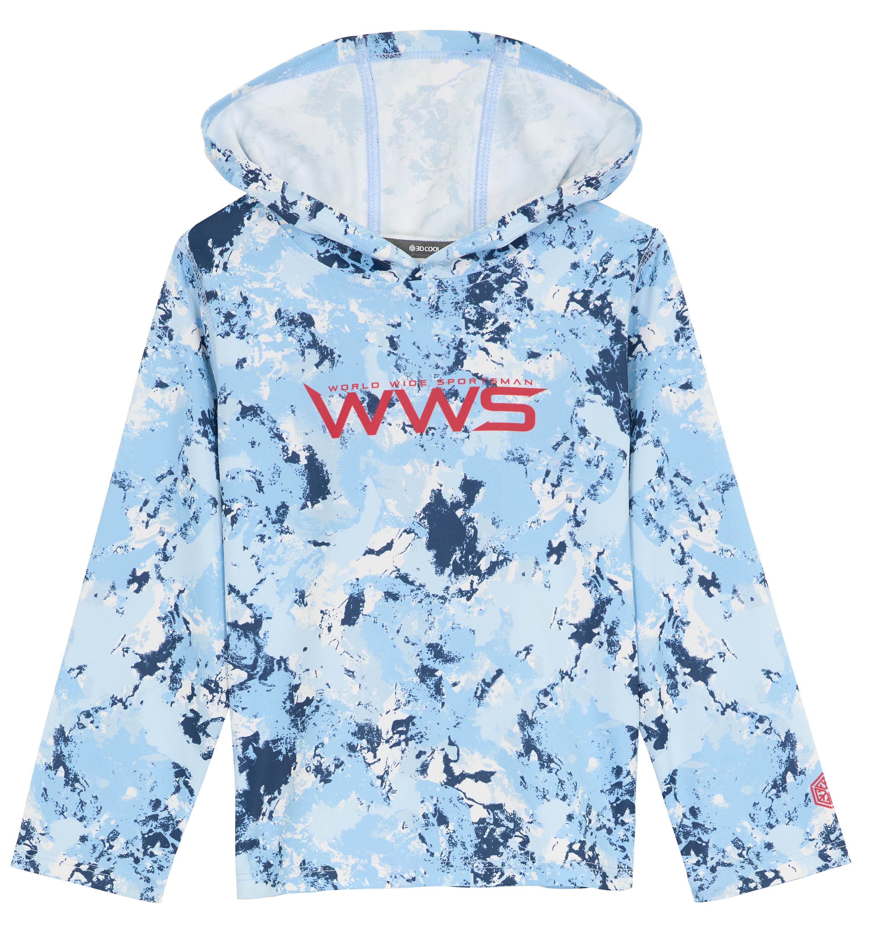 Image of World Wide Sportsman Logo 3D Cool Surfcaster Hoodie for Toddlers - Blue Water Camo