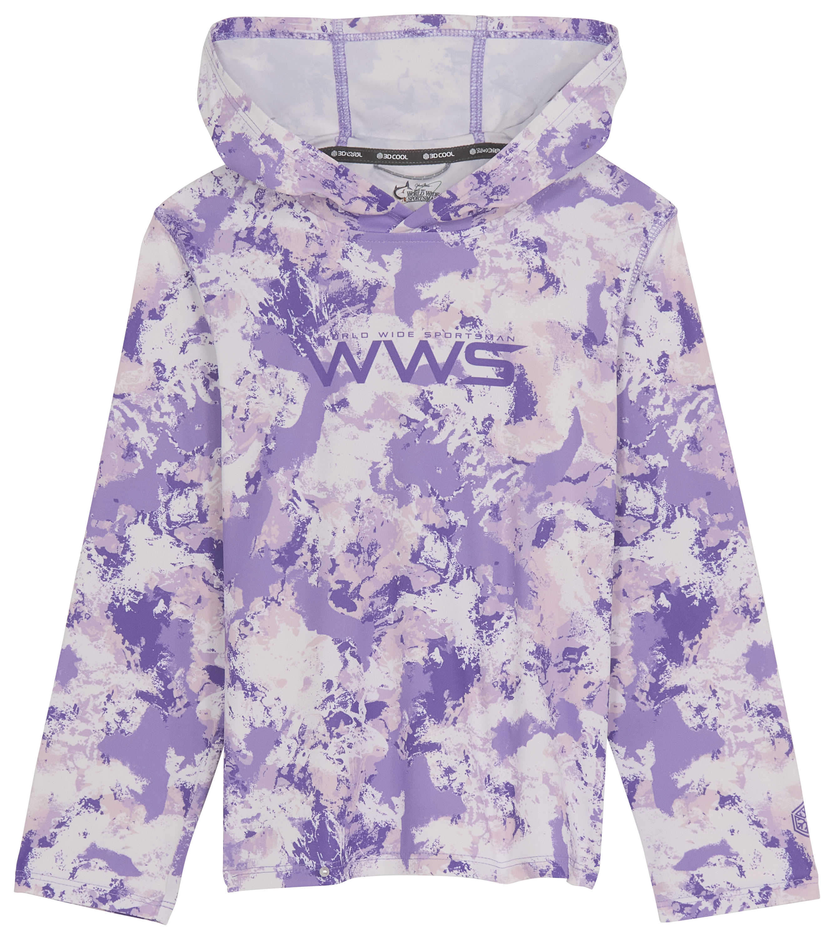 Image of World Wide Sportsman Logo 3D Cool Surfcaster Hoodie for Toddlers - Purple Water Camo