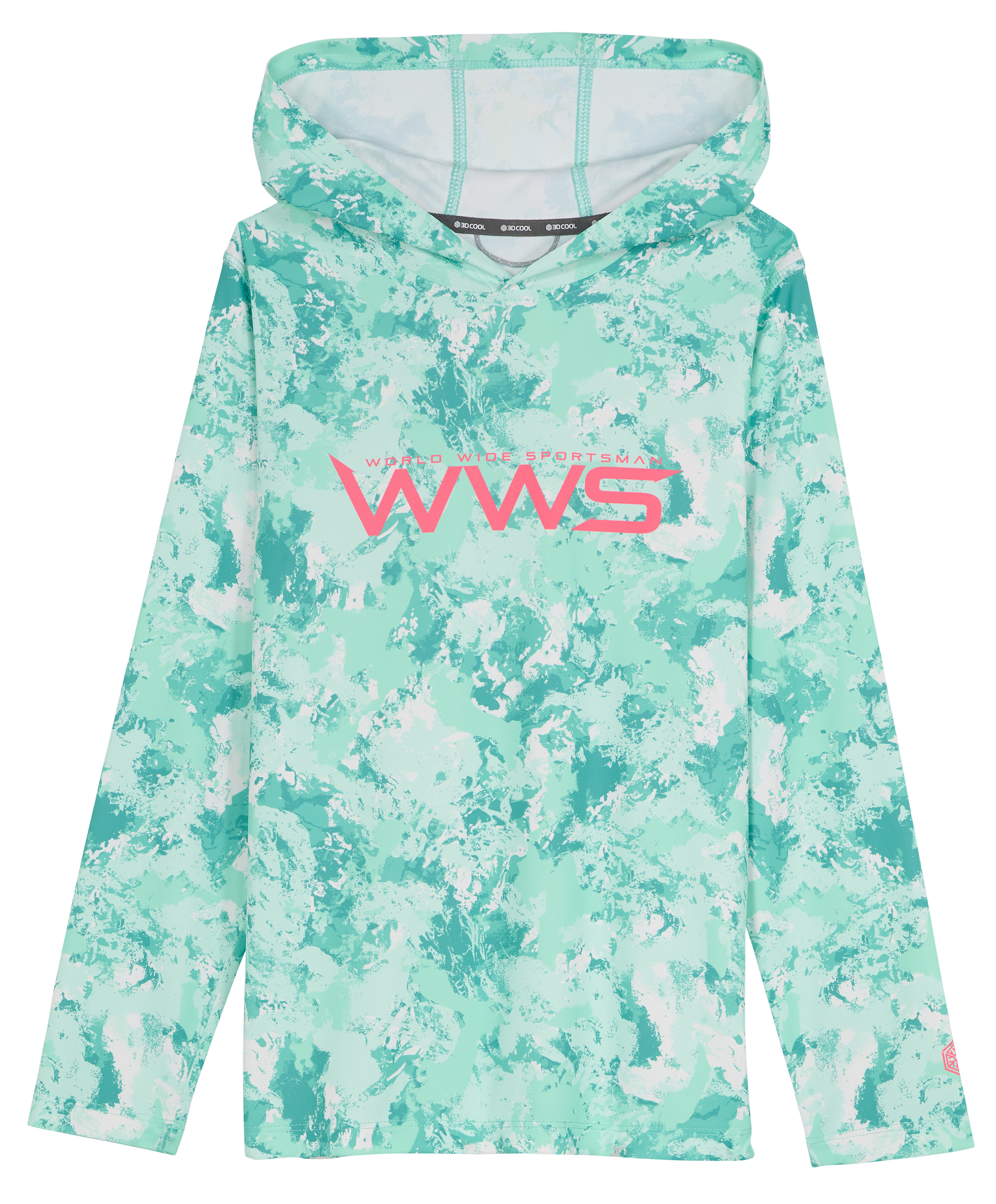 Image of World Wide Sportsman Logo 3D Cool Surfcaster Hoodie for Kids - Cabbage Water Camo