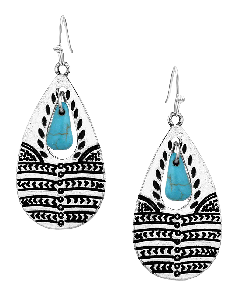 Image of Montana Silversmiths Etched Statement Turquoise Earrings