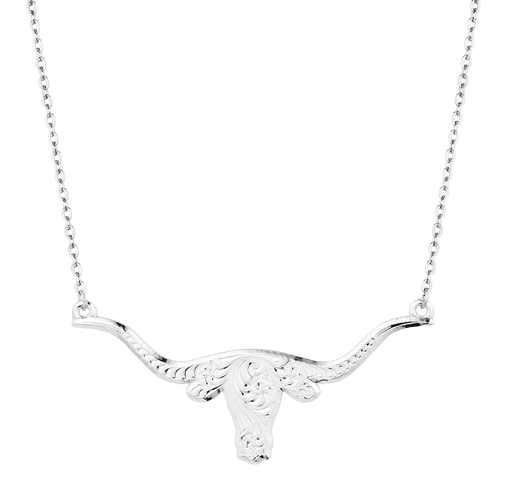 Image of Montana Silversmiths Out West Longhorn Silver Necklace