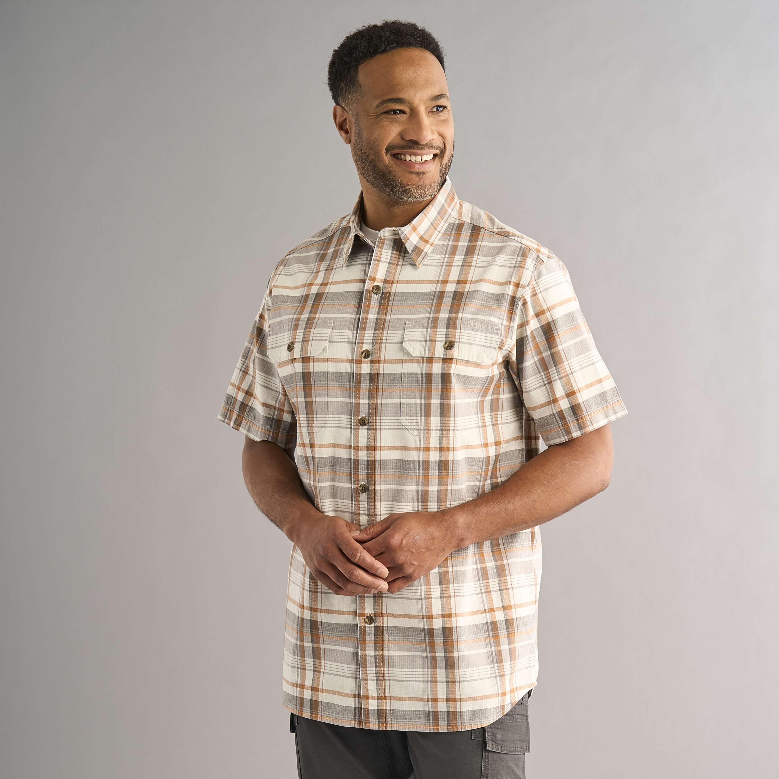 Image of RedHead Ripstop Rock Creek Plaid Short-Sleeve Shirt for Men - Titanium