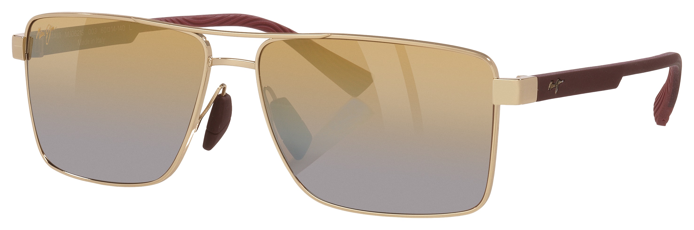 Image of Maui Jim Piha Glass Polarized Sunglasses - Shiny Gold/Burgundy/Dual Gold/Silver Mirror - Large