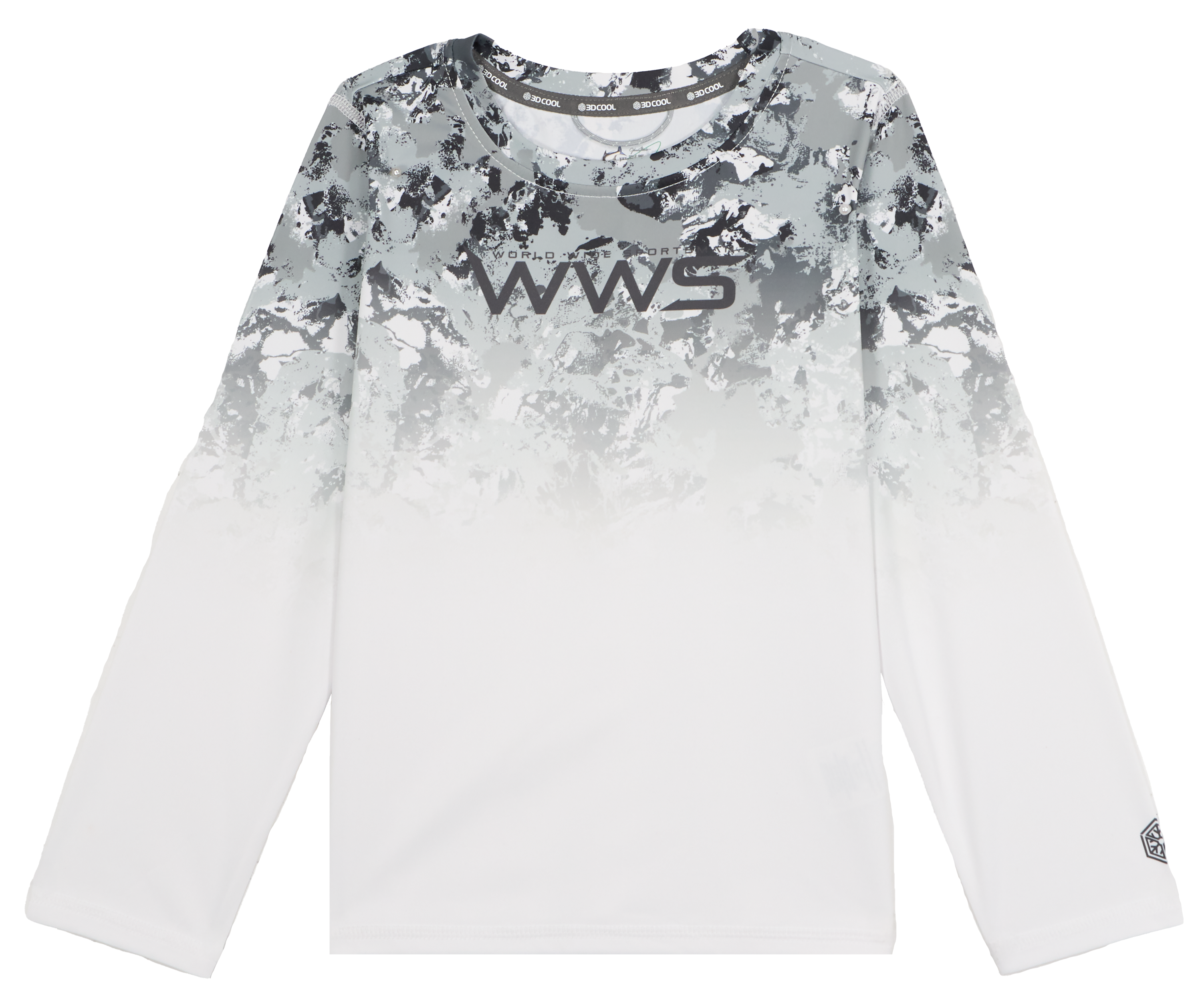 Image of World Wide Sportsman Printed Surfcaster Long-Sleeve Crew for Toddlers - Gray Water Camo Fade