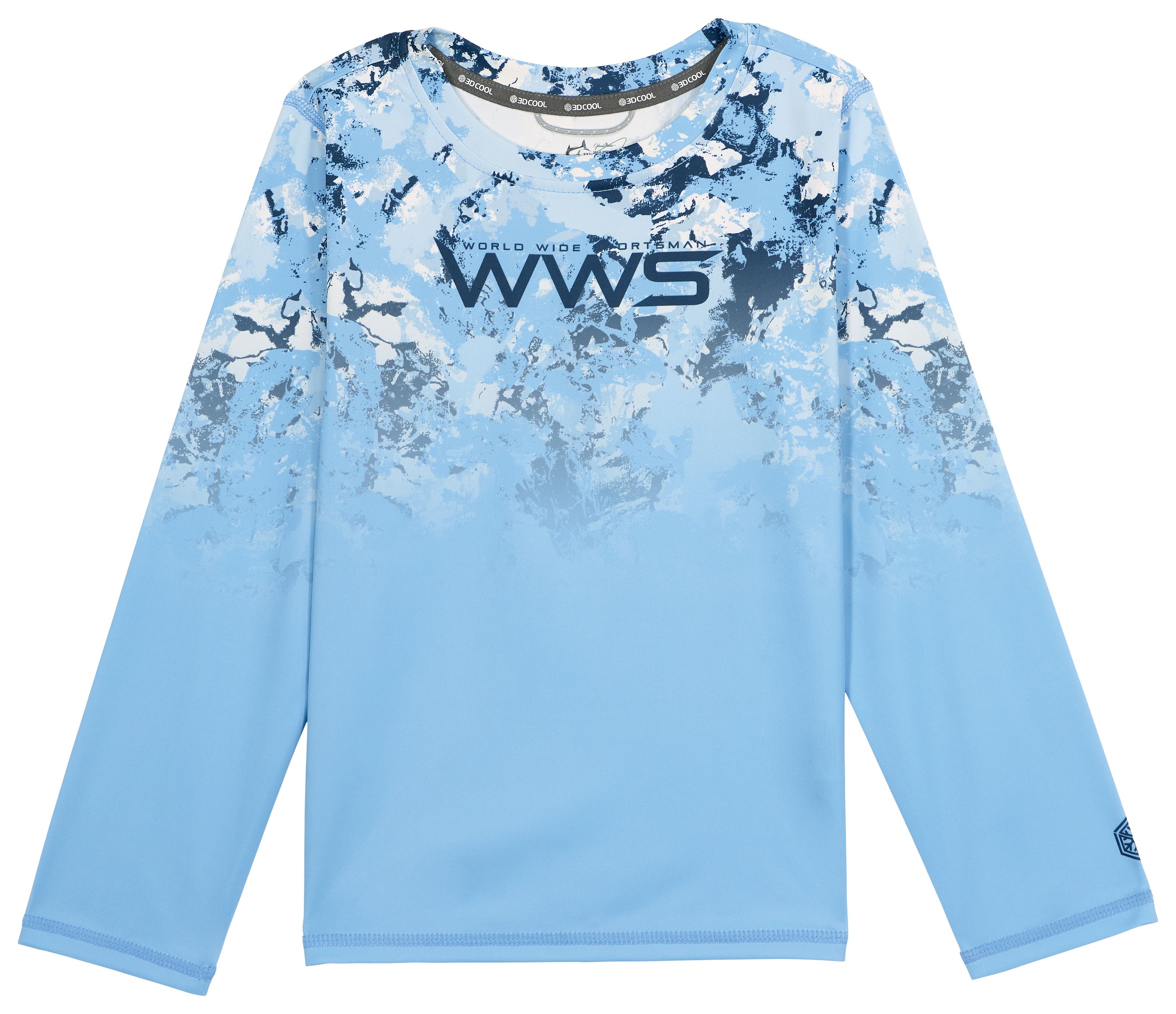 Image of World Wide Sportsman Printed Surfcaster Long-Sleeve Crew for Toddlers - Blue Water Camo Fade