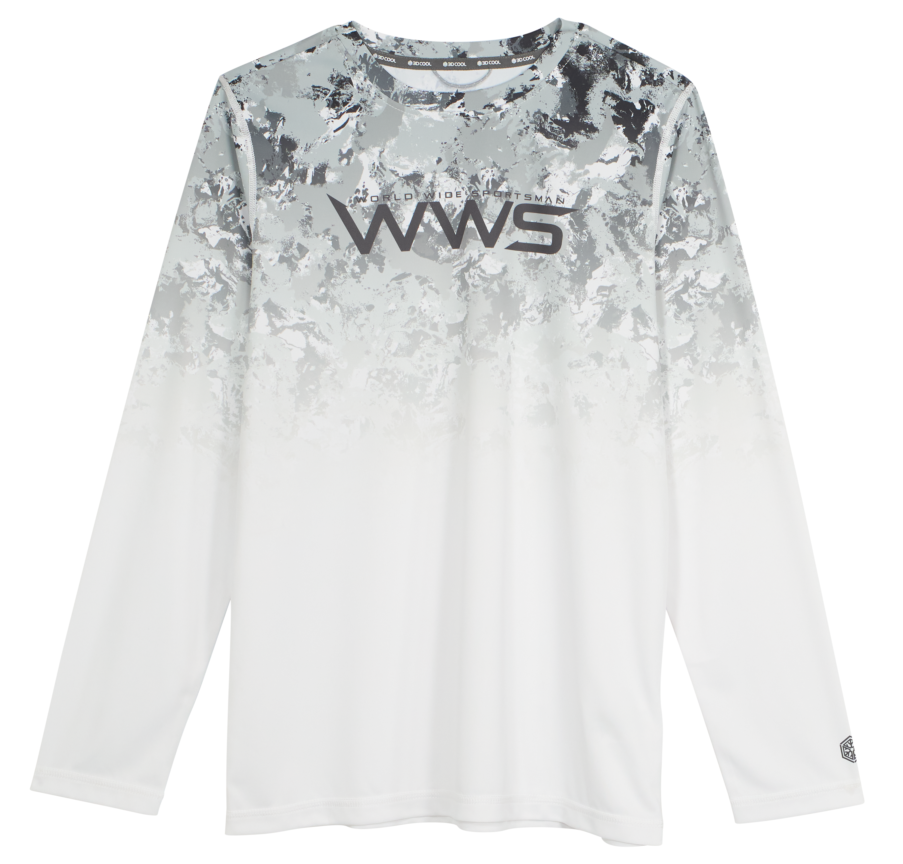 Image of World Wide Sportsman Printed Surfcaster Long-Sleeve Crew for Kids - Gray Water Camo Fade