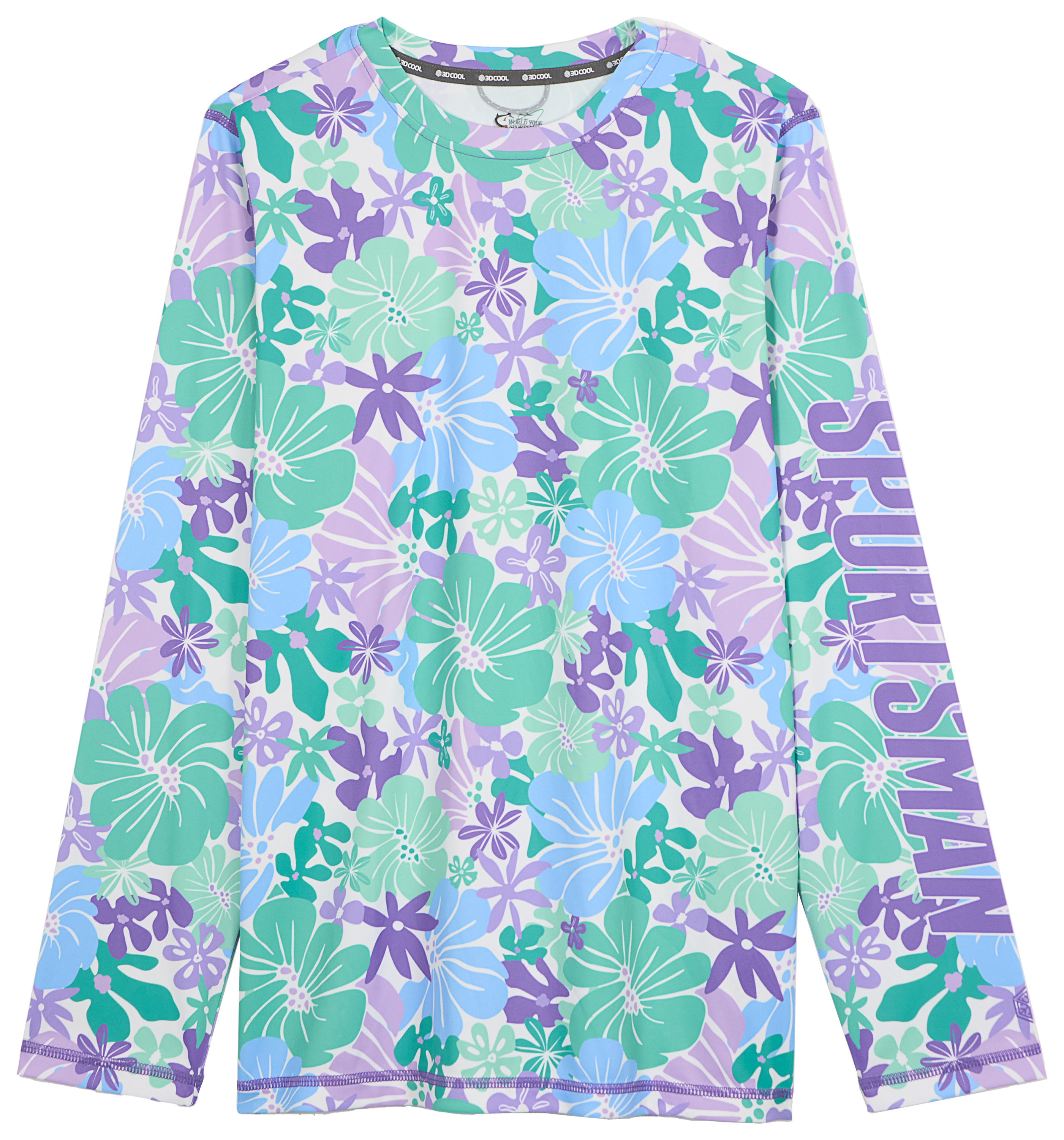 Image of World Wide Sportsman Printed Surfcaster Long-Sleeve Crew for Kids - Flower Power Purple