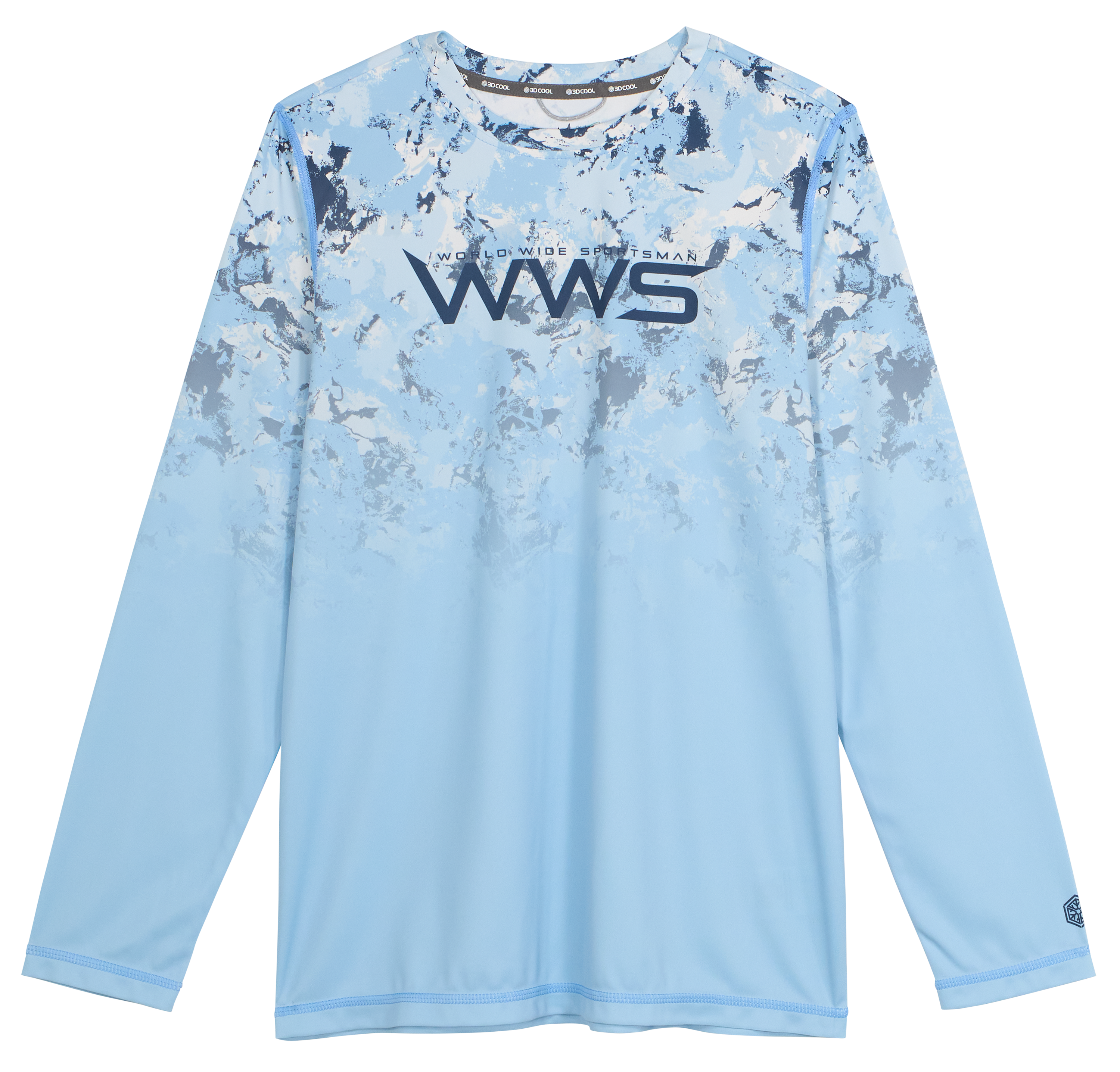 Image of World Wide Sportsman Printed Surfcaster Long-Sleeve Crew for Kids - Blue Water Camo Fade