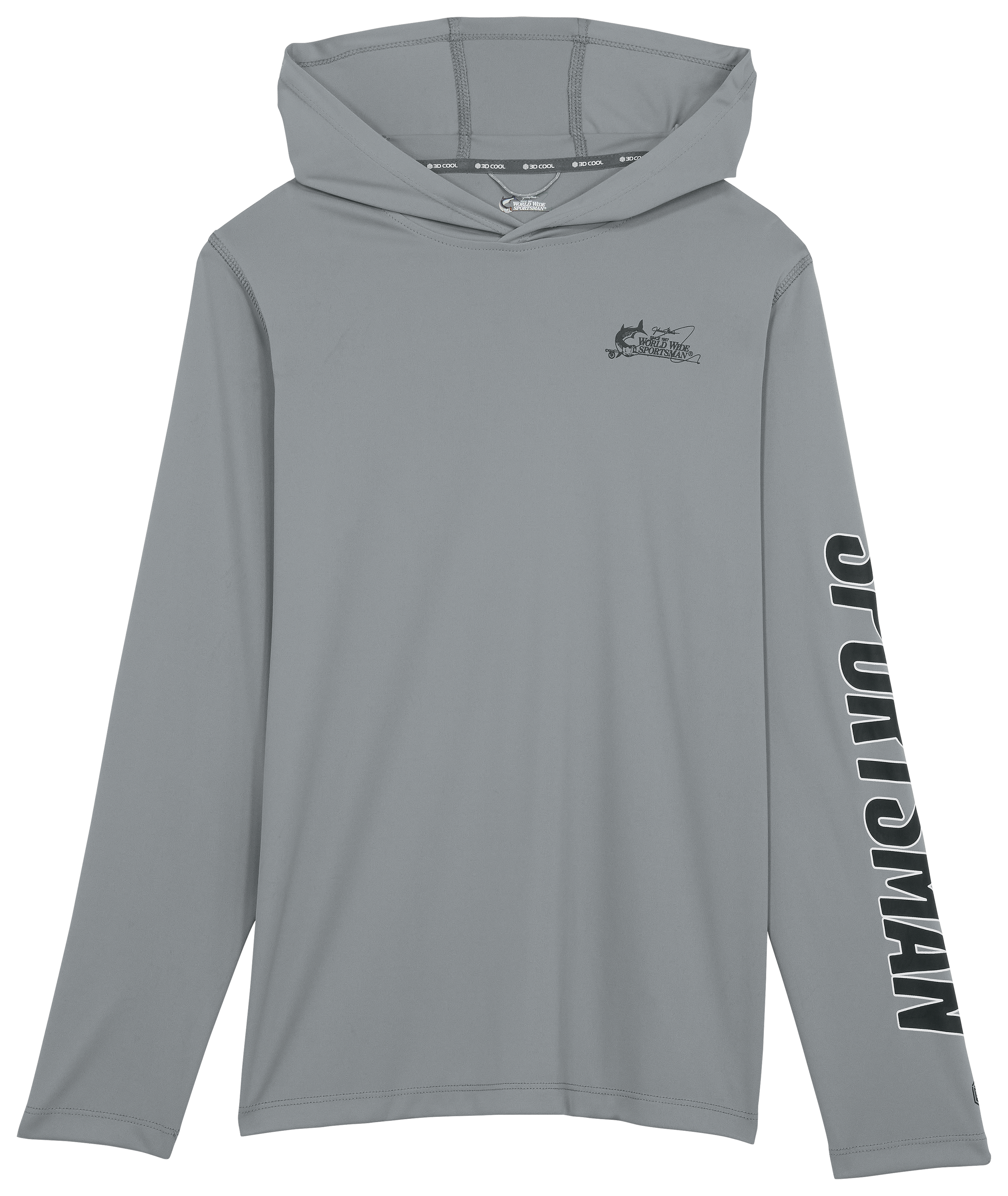 Image of World Wide Sportsman Surfcaster 3D Cool Front Logo Solid Hooded Long-Sleeve Shirt for Kids - Monument