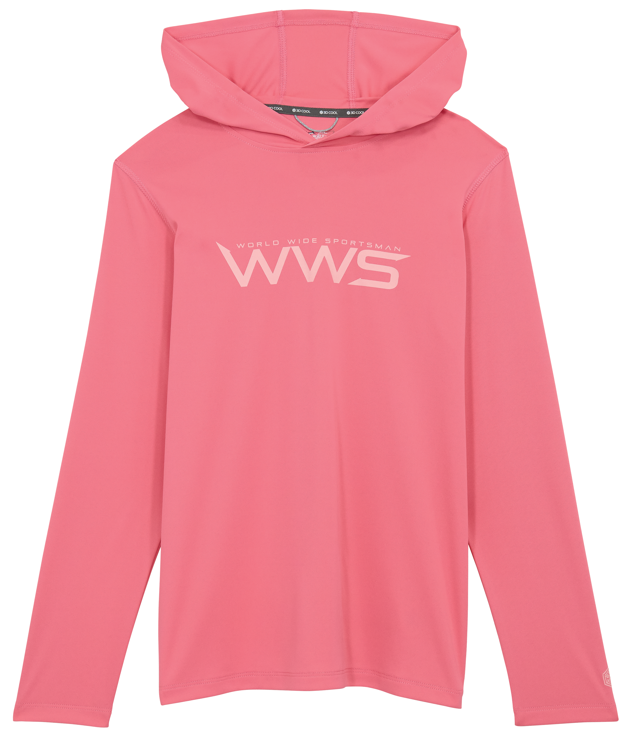 Image of World Wide Sportsman Surfcaster 3D Cool Front Logo Solid Hooded Long-Sleeve Shirt for Kids - Pink Lemonade