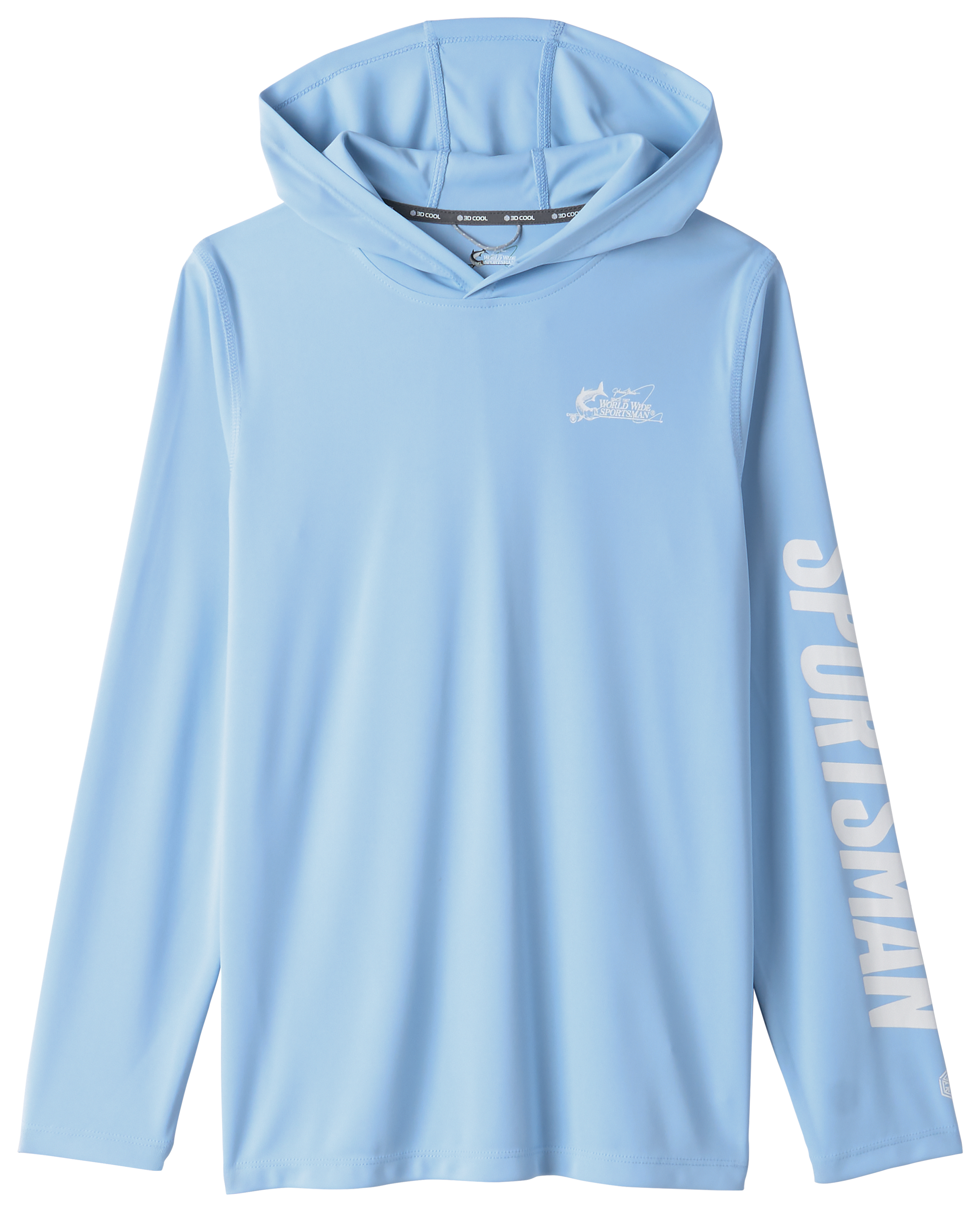 Image of World Wide Sportsman Surfcaster 3D Cool Front Logo Solid Hooded Long-Sleeve Shirt for Kids - Blue Bell - M