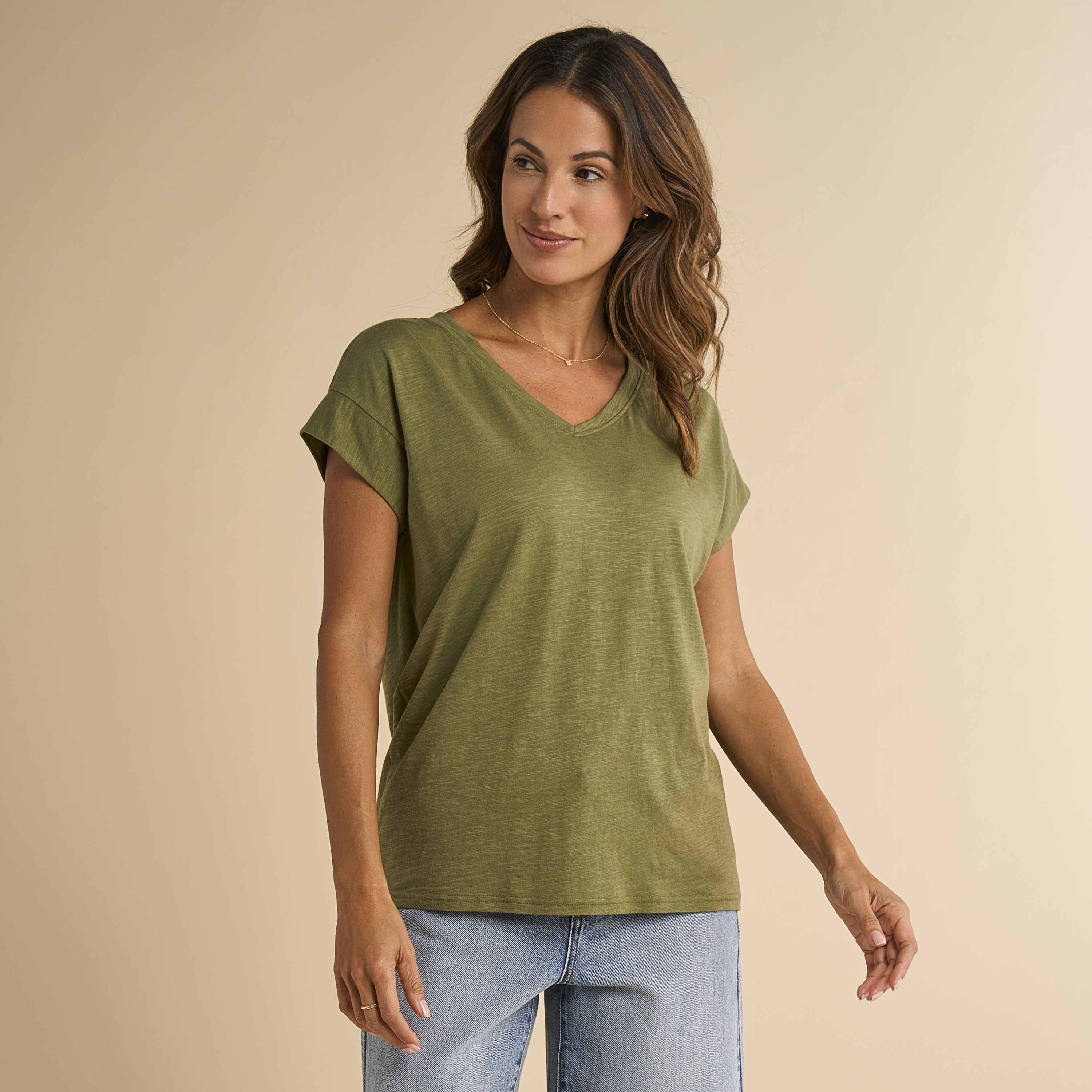 Image of Natural Reflections Rosewood V-Neck Short-Sleeve T-Shirt - Olivine