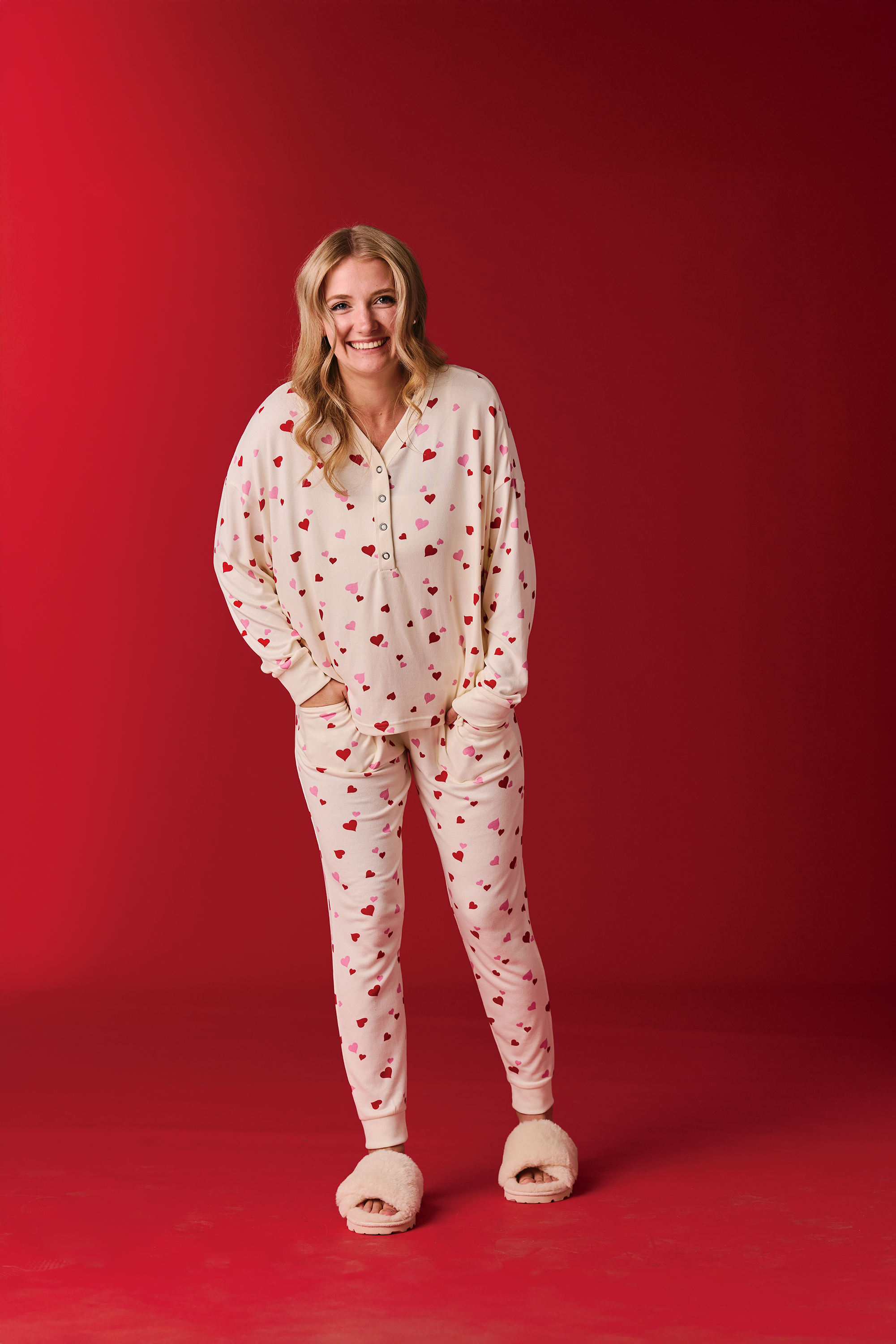 Image of Natural Reflections Heart Print Sleep Pants - Egret