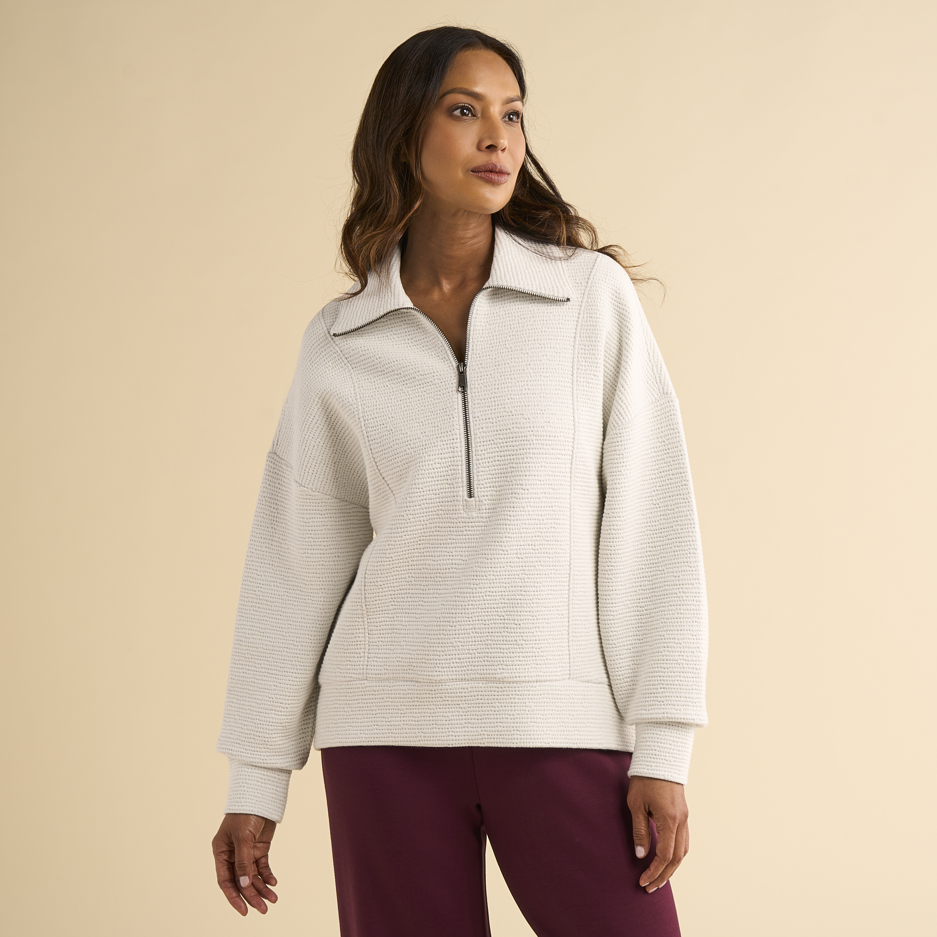 Image of Natural Reflections Ripple Half-Zip Pullover - Egret