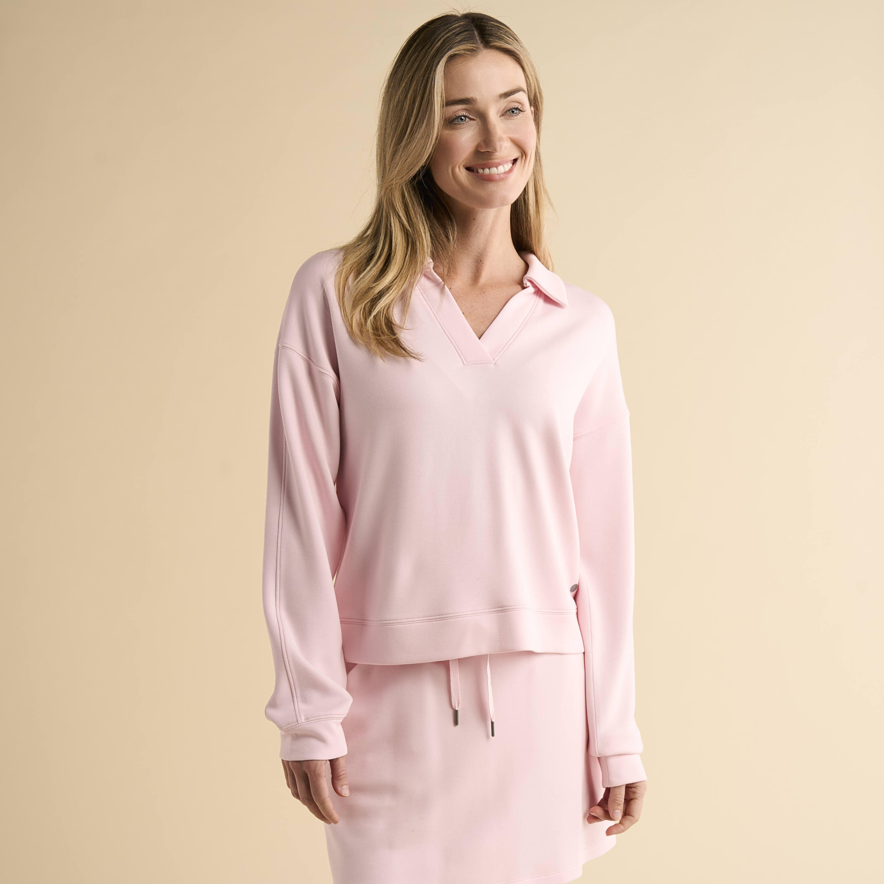 Image of Natural Reflections Soft Haven Long-Sleeve Polo Sweatshirt - Potpourri