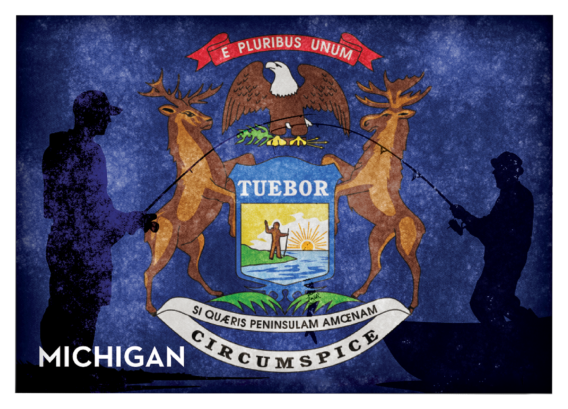 Image of Michigan Fishing-Themed State Flag Souvenir Magnet