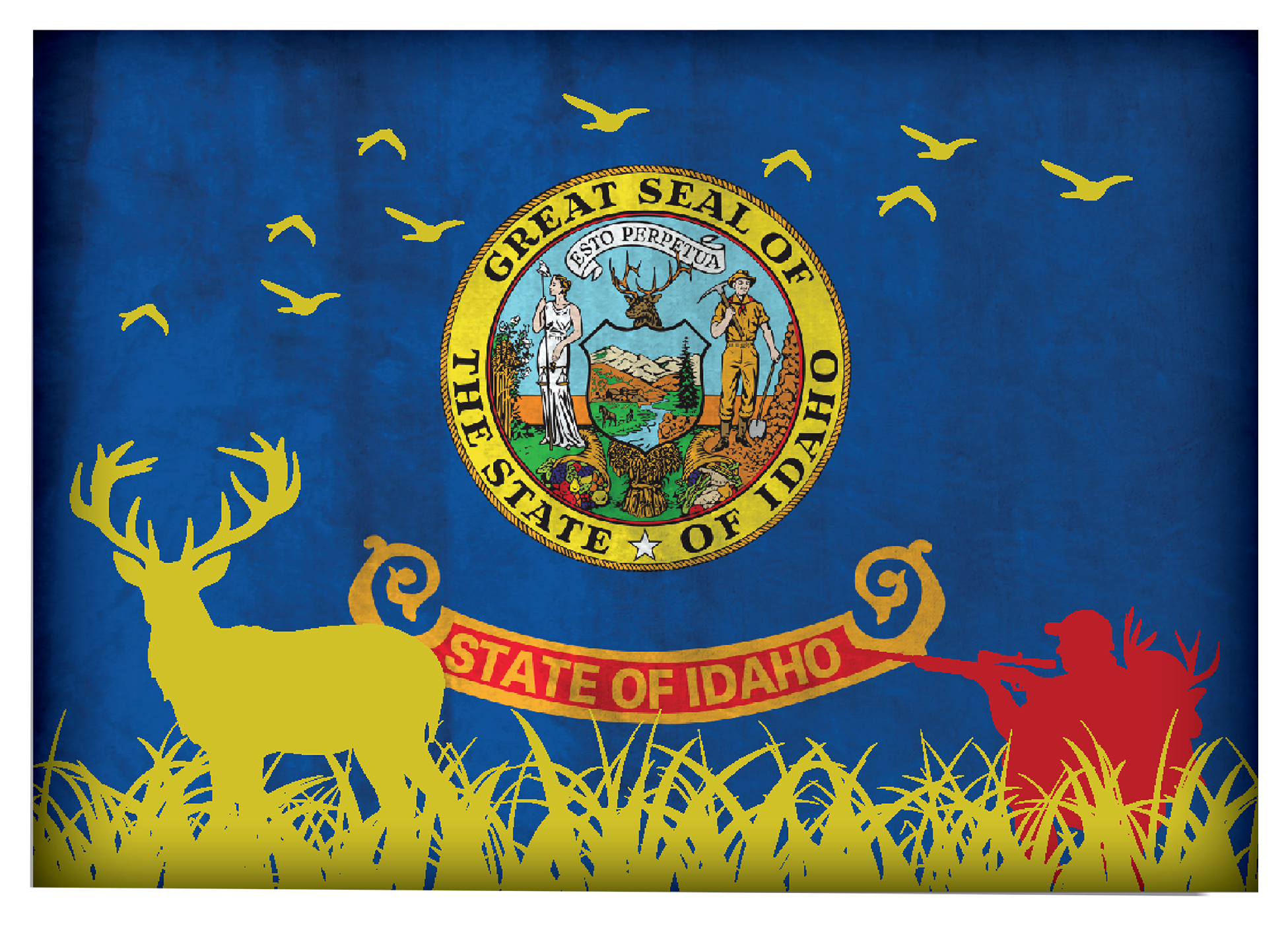 Image of Everyone Loves Buttons Idaho Hunting-Themed State Flag Souvenir Magnet