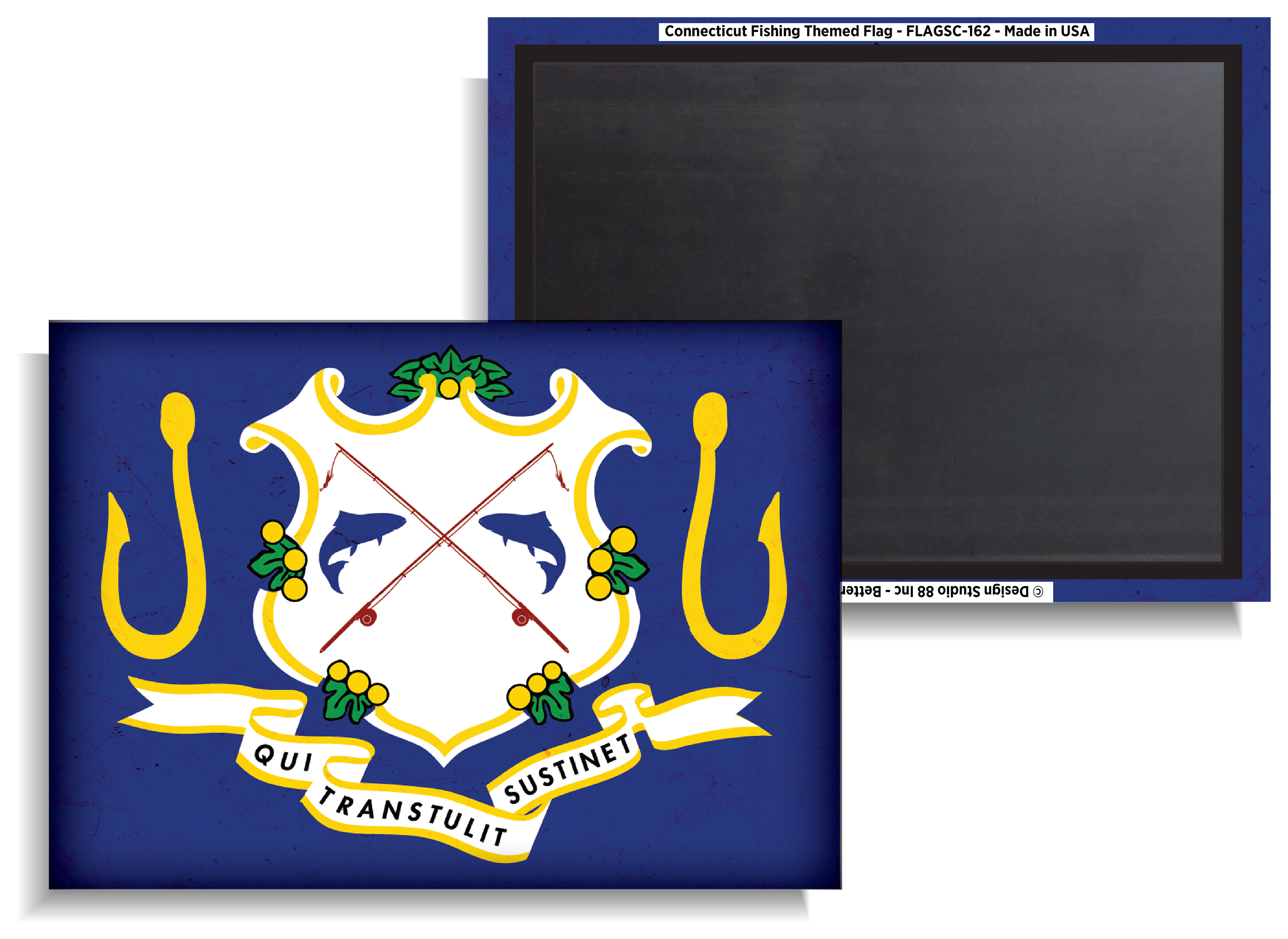 Image of Everyone Loves Buttons Connecticut Fishing-Themed State Flag Souvenir Magnet