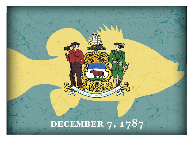 Image of Everyone Loves Buttons Delaware Fishing-Themed State Flag Souvenir Magnet