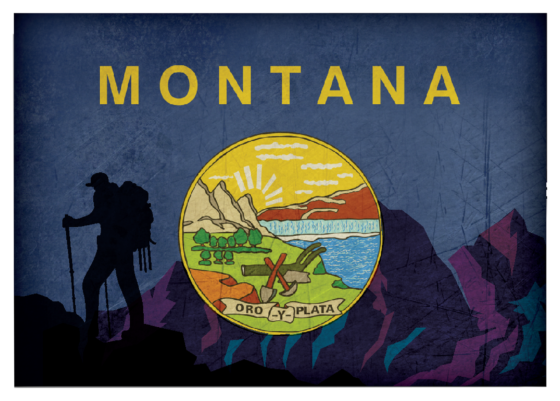 Image of Everyone Loves Buttons Montana Hiking-Themed State Flag Souvenir Magnet