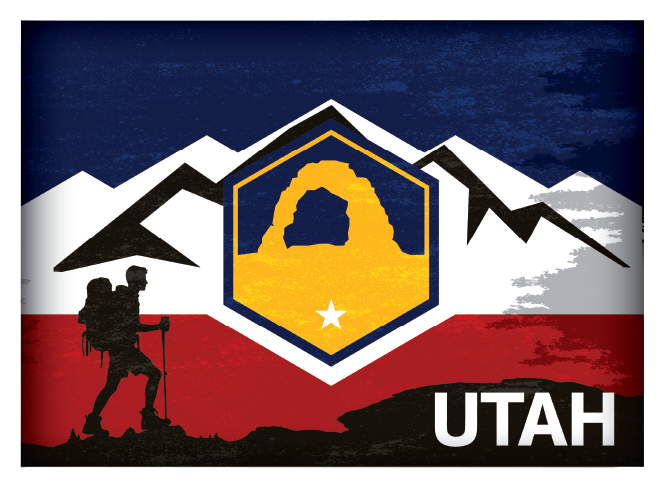 Image of Everyone Loves Buttons Utah Hiking-Themed State Flag Souvenir Magnet