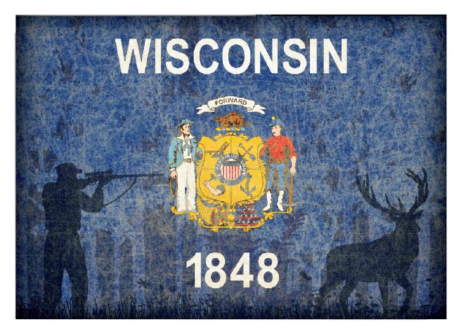 Image of Everyone Loves Buttons Wisconsin Hunting-Themed State Flag Souvenir Magnet