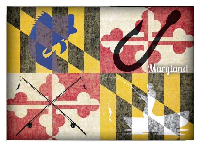 Image of Everyone Loves Buttons Maryland Fishing-Themed State Flag Souvenir Magnet