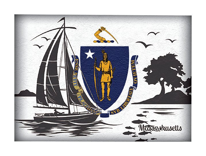 Image of Everyone Loves Buttons Massachusetts Fishing-Themed State Flag Souvenir Magnet