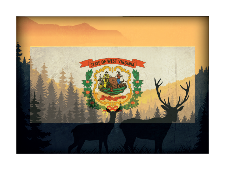 Image of Everyone Loves Buttons West Virginia Hunting-Themed State Flag Souvenir Magnet