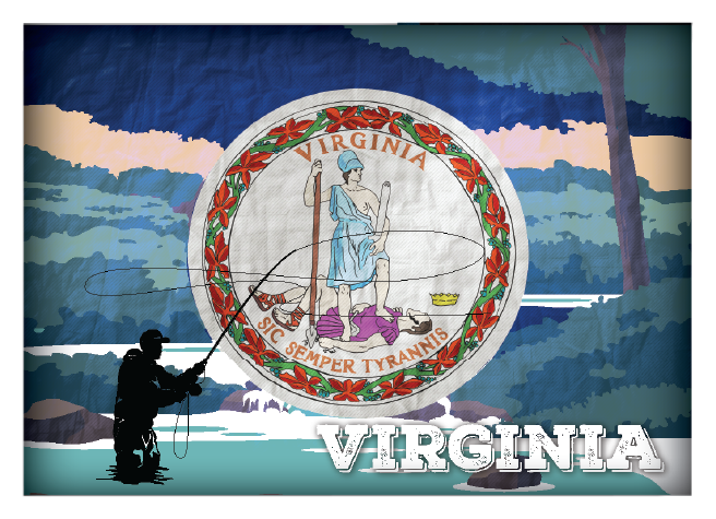 Image of Everyone Loves Buttons Virginia Fishing-Themed State Flag Souvenir Magnet