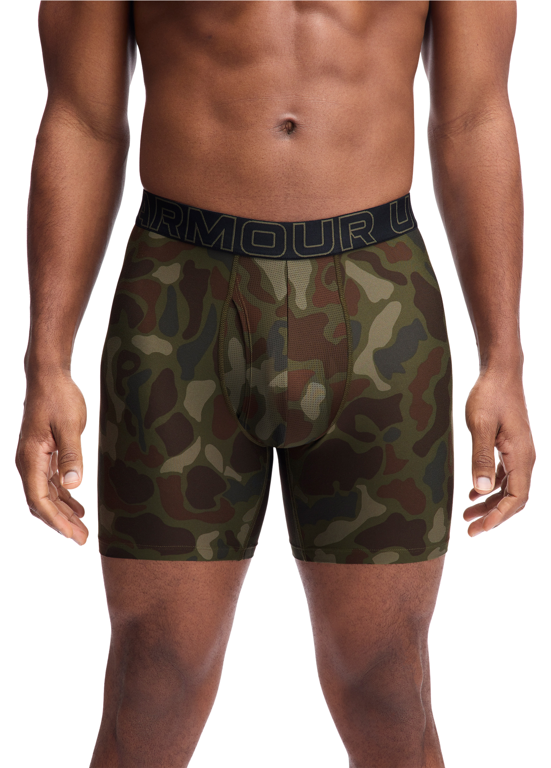 Image of "Under Armour Performance Tech 6"" Print Boxer Briefs 3-Pack - Marine OD Green/Camo"