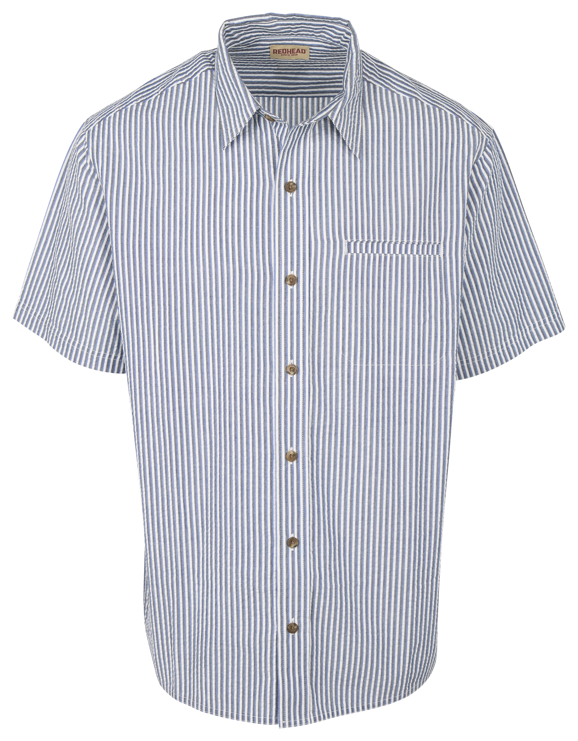 Image of RedHead Seersucker Short-Sleeve Shirt - Navy Stripe