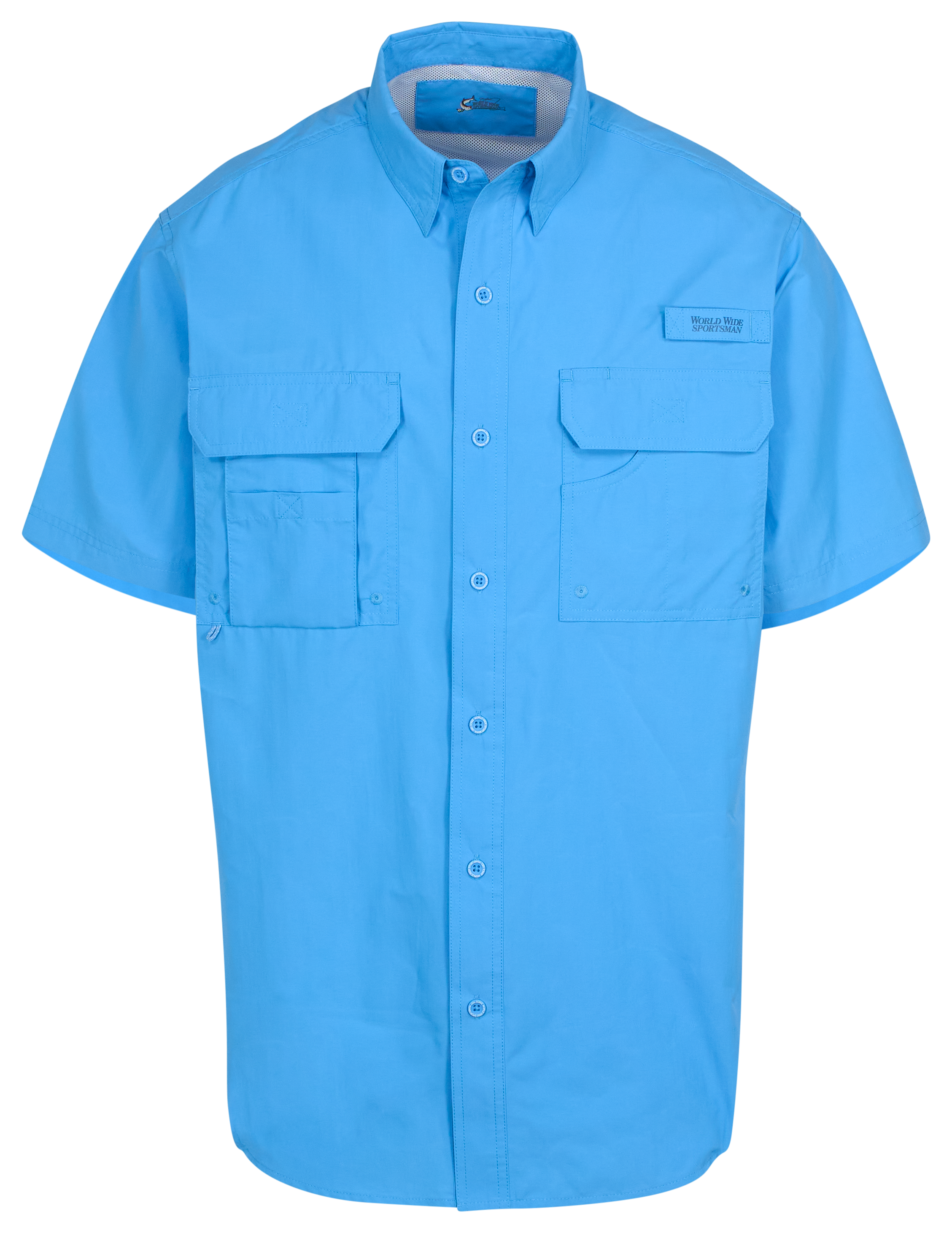 Image of World Wide Sportsman Nylon Angler Short-Sleeve Button-Down Shirt - Azure Blue