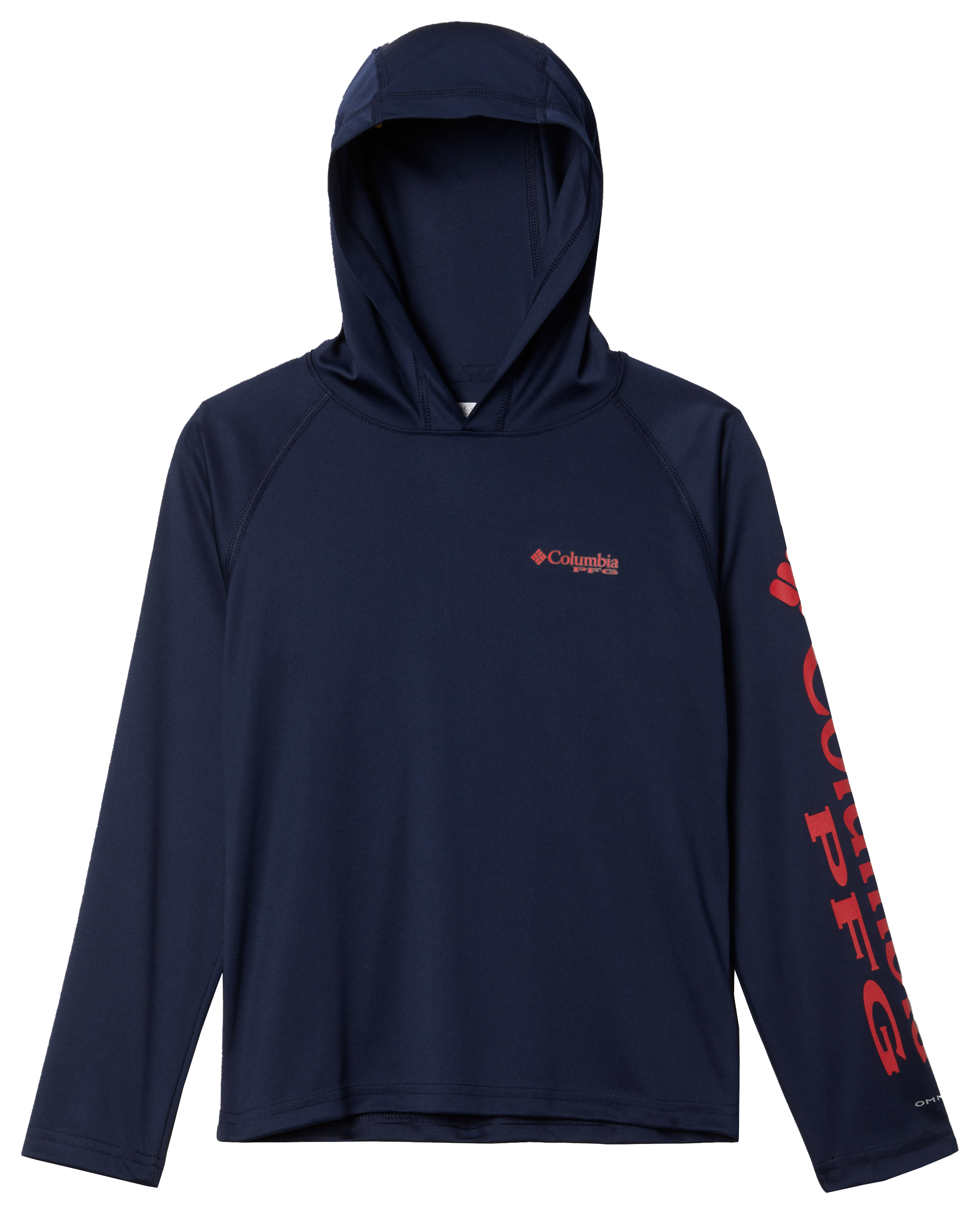 Image of Columbia Terminal Tackle Raglan Long-Sleeve Hoodie for Kids - Collegiate Navy/Red Spark Logo